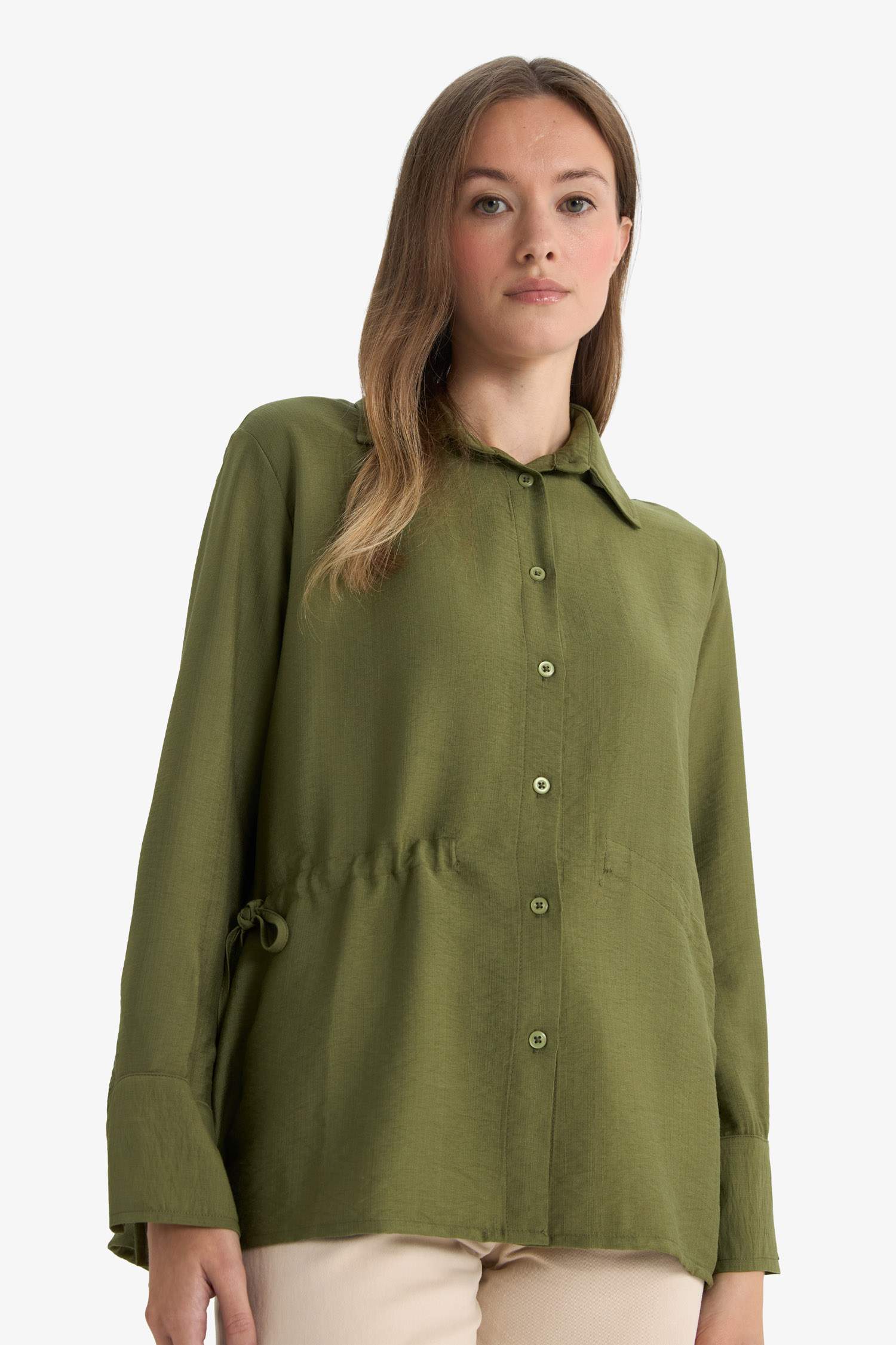 تونيك كم طويل قصة عادية بياقة قميص