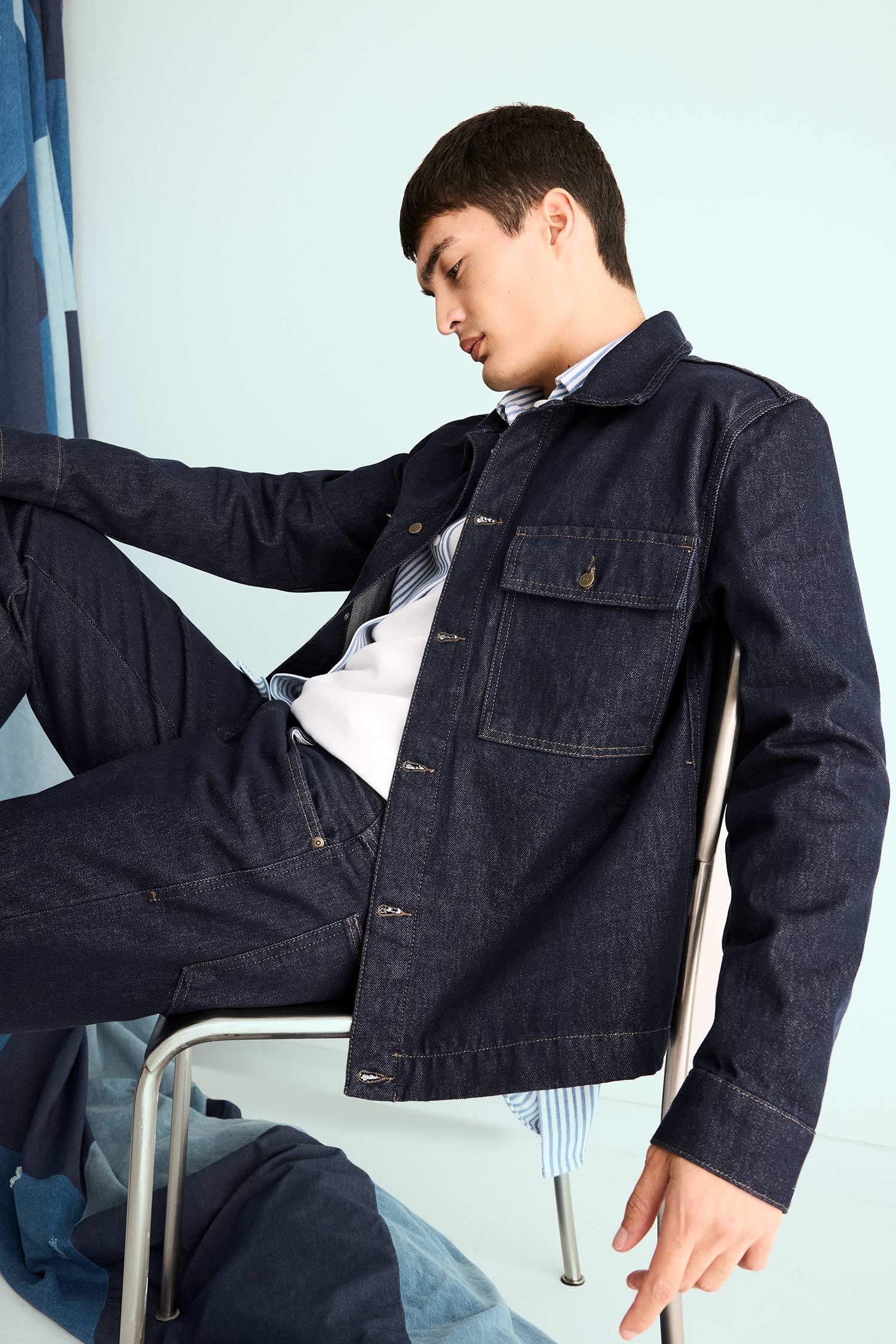 Relax Fit Düğmeli Denim Ceket