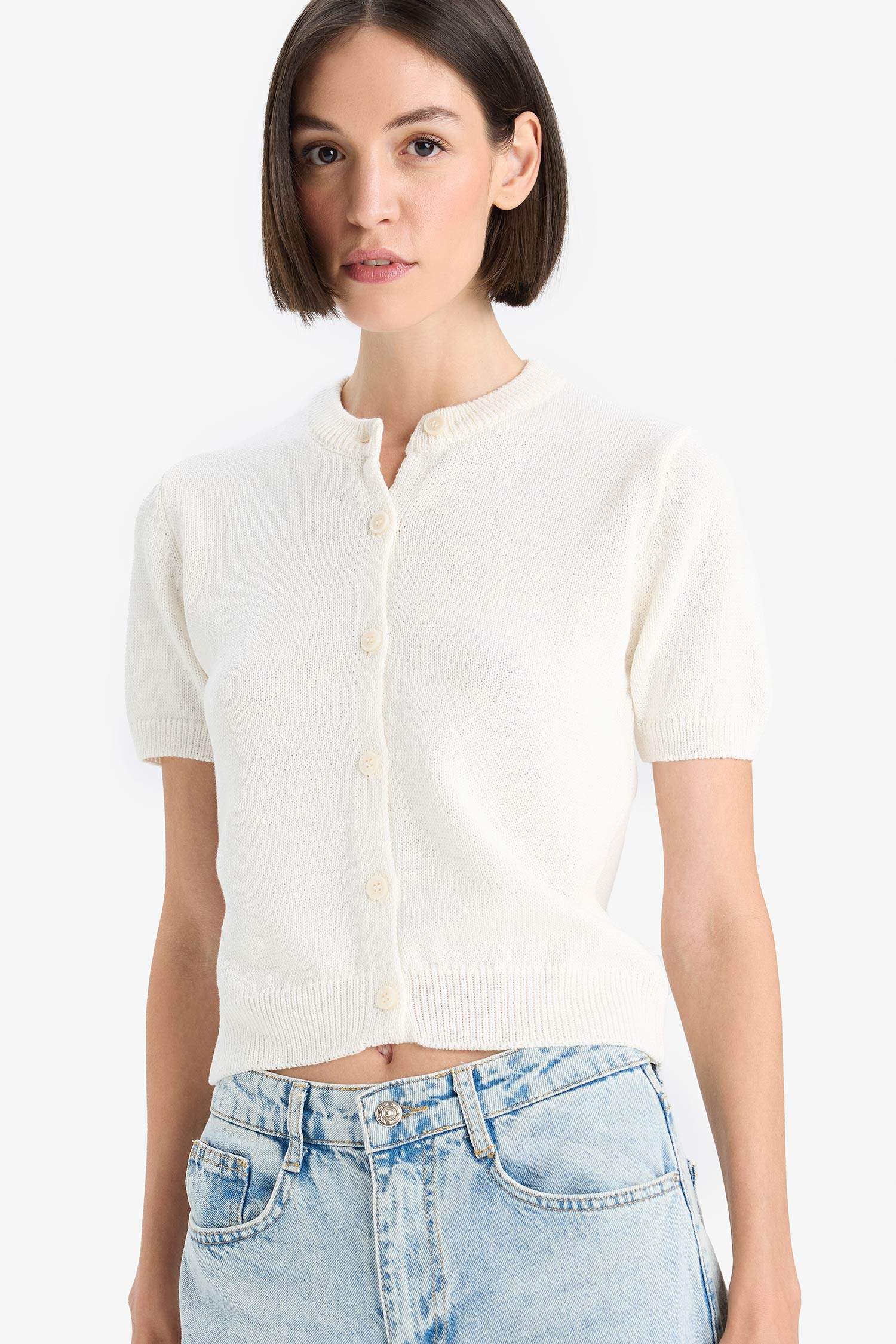 Regular Fit Bisiklet Yaka Triko Hırka