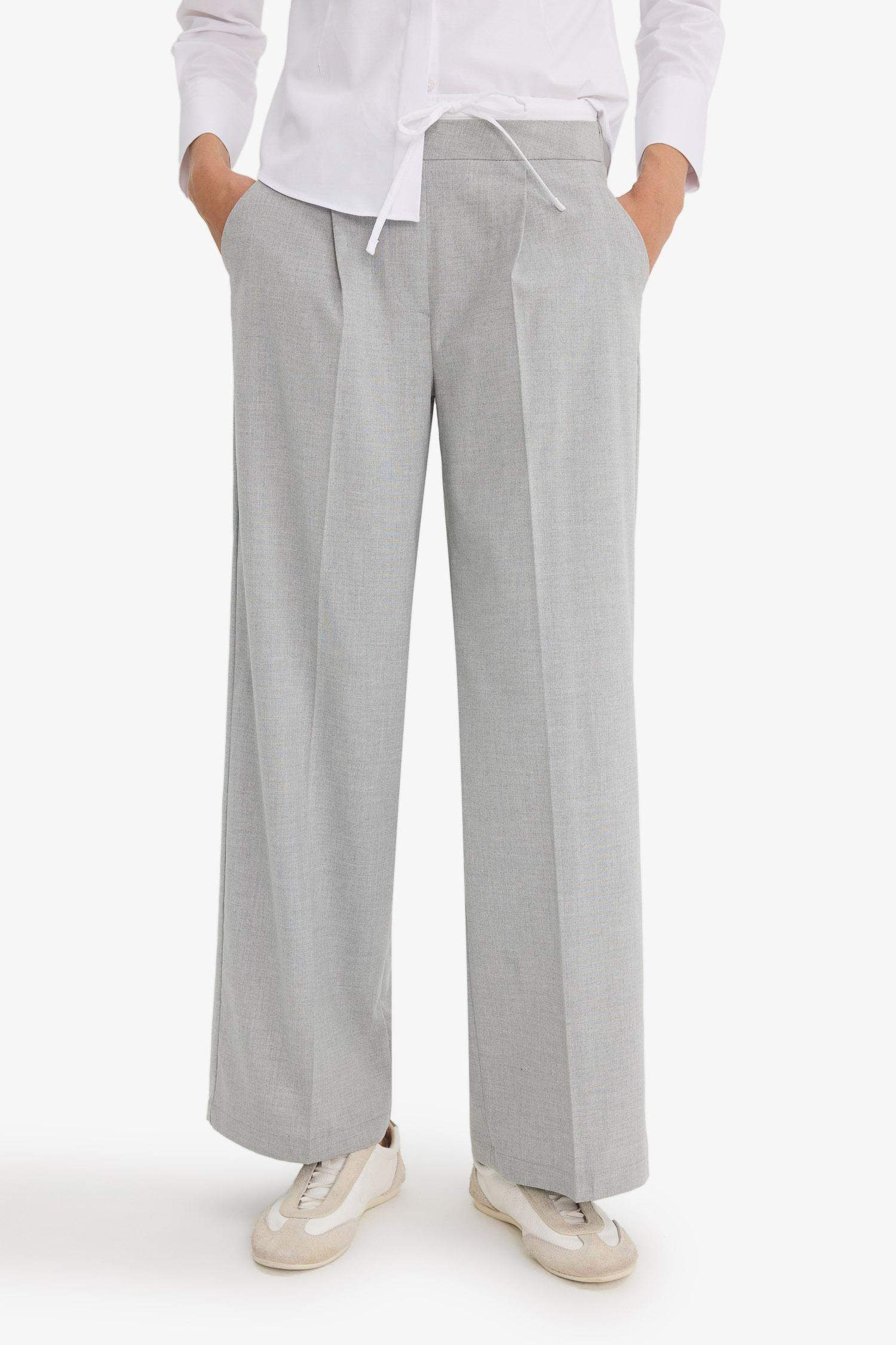 Wide Leg Cep Detaylı Normal Bel Geniş Paça Pantolon