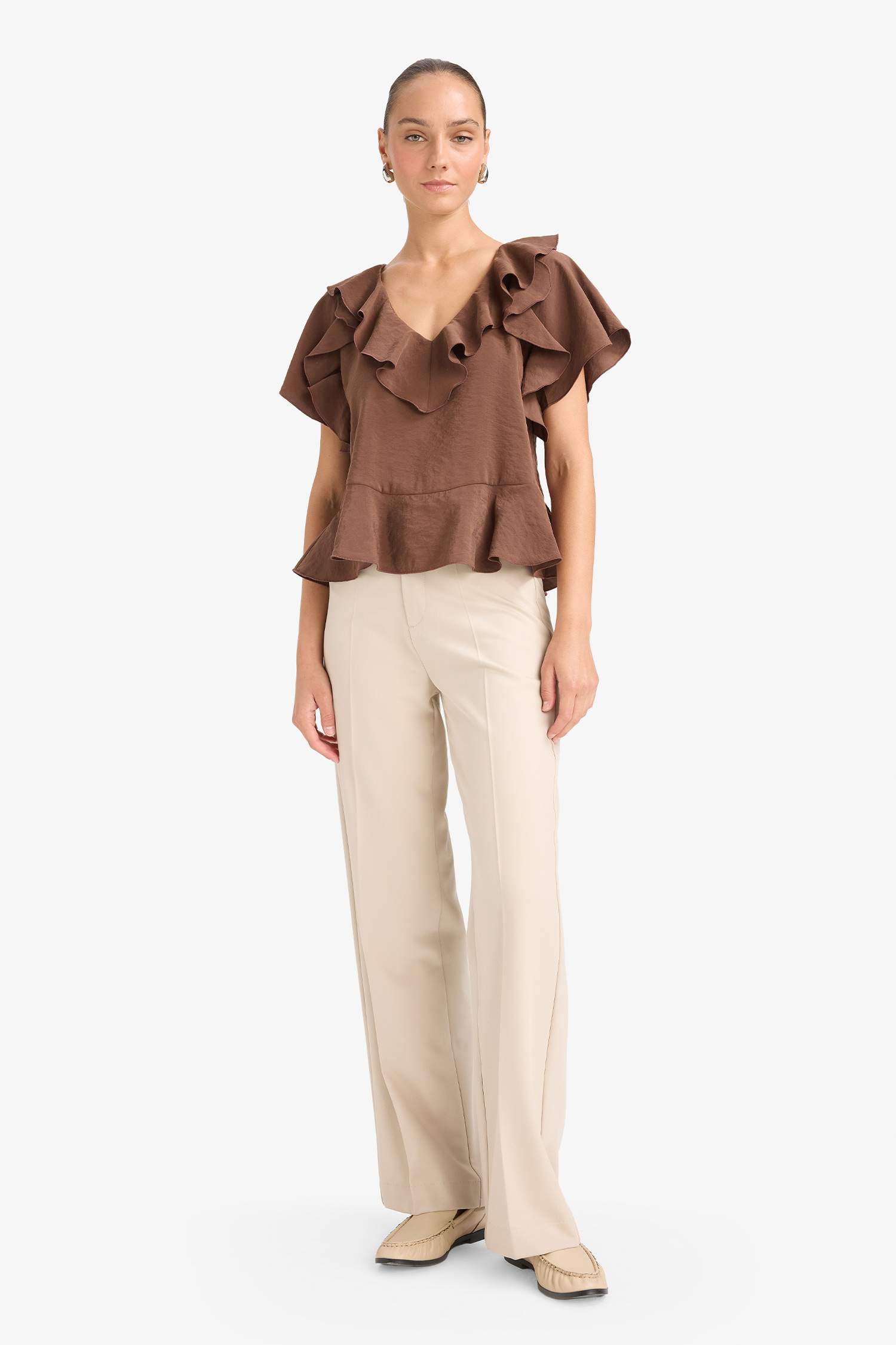 Regular Fit V-Neck Short Sleeve Blouse