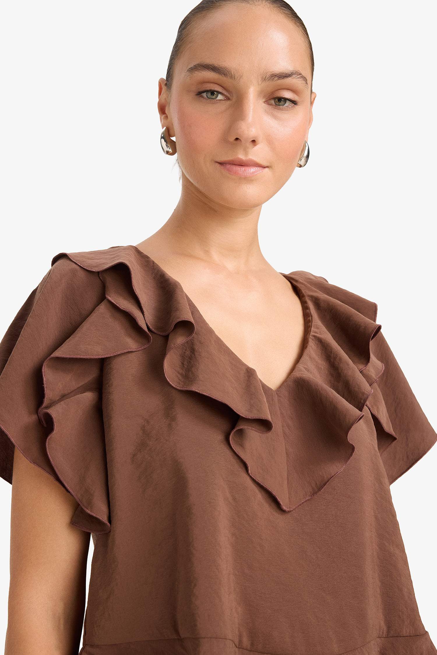 Regular Fit V-Neck Short Sleeve Blouse