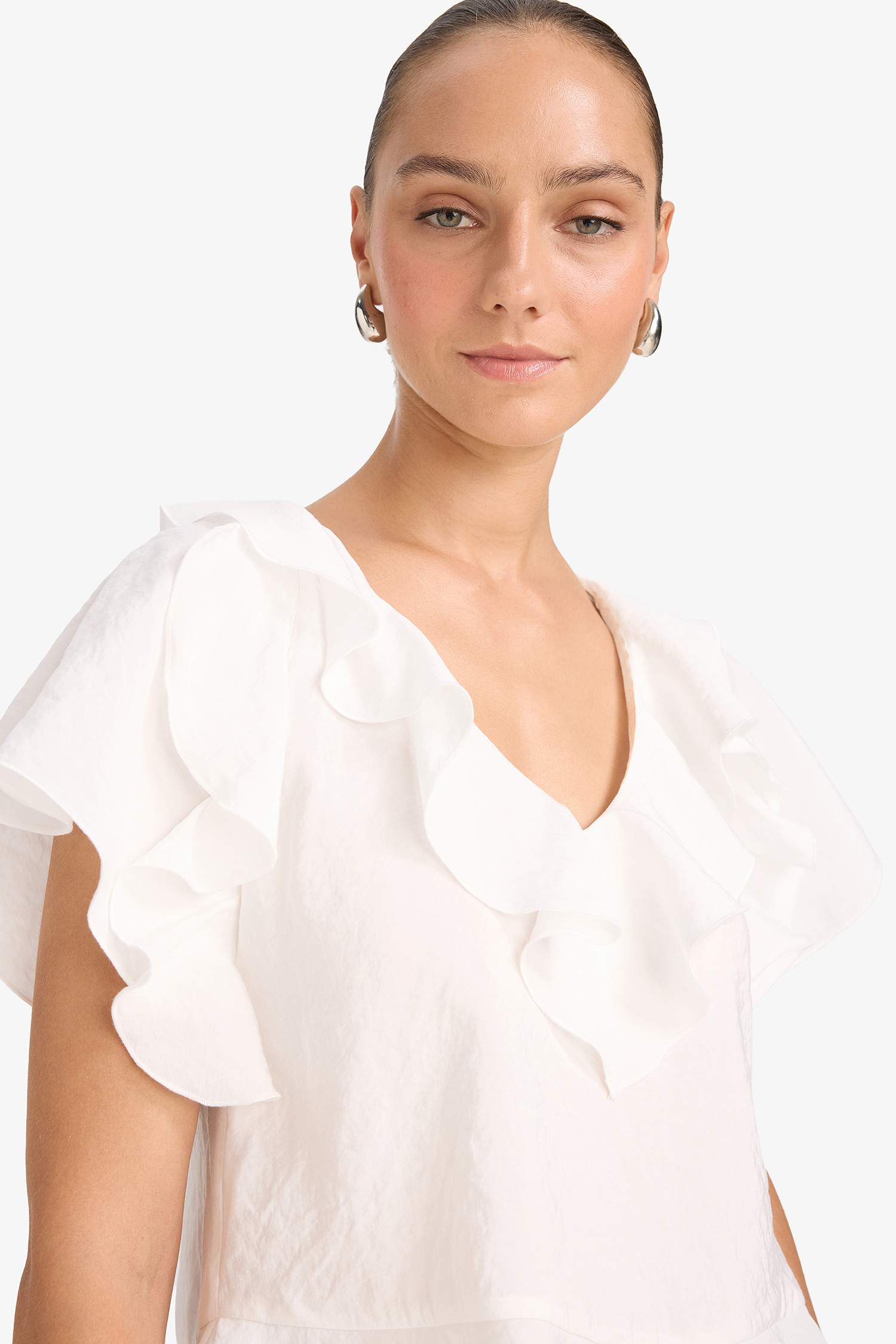 Regular Fit V-Neck Short Sleeve Blouse