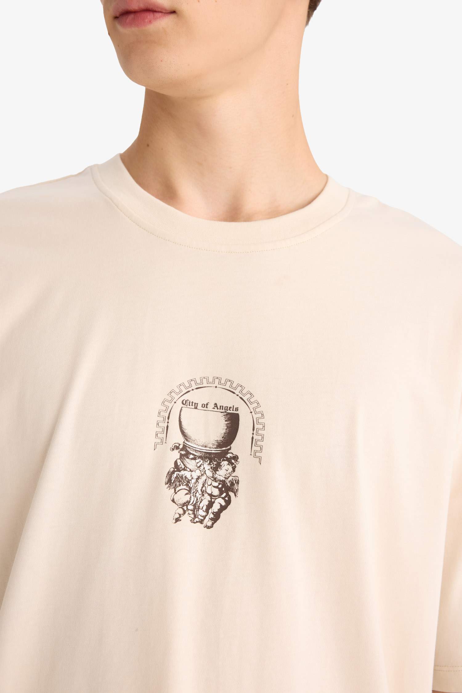 %100 Pamuk Boxy Fit Rahat Kesim Bisiklet Yaka Sırt Baskılı Kısa Kollu Tişört