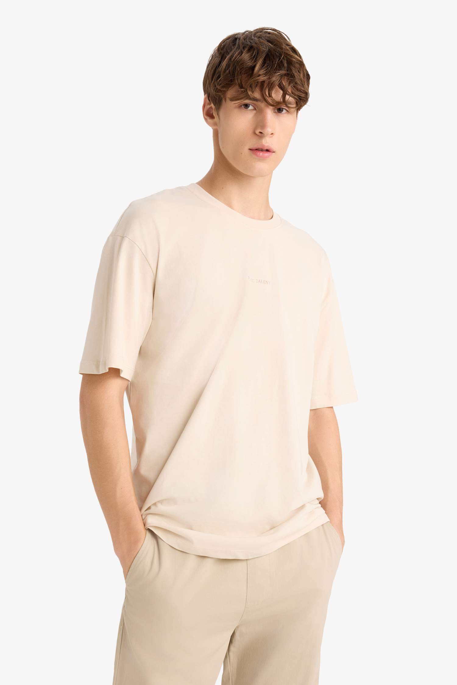 Cotton Boxy Fit Crew Neck Back Printed T-Shirt