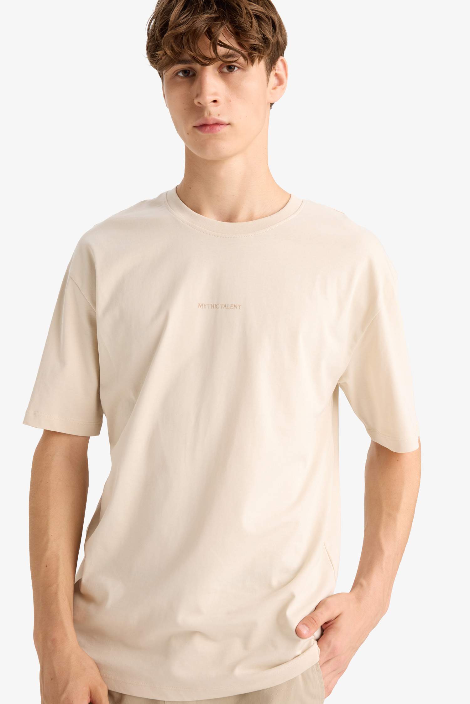 Cotton Boxy Fit Crew Neck Back Printed T-Shirt