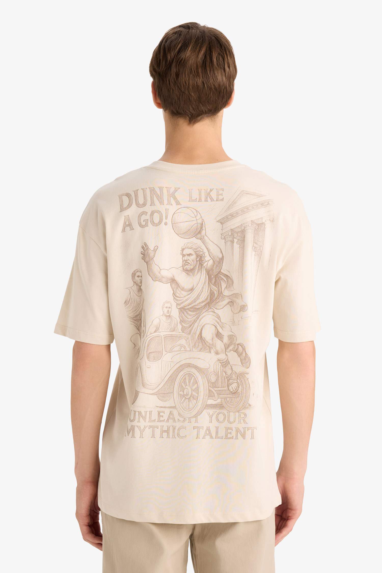 Cotton Boxy Fit Crew Neck Back Printed T-Shirt