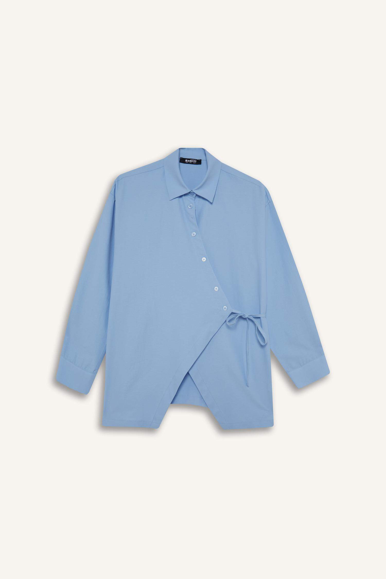 تونيكة كم طويل بوبلين قصة عادية بياقة قميص