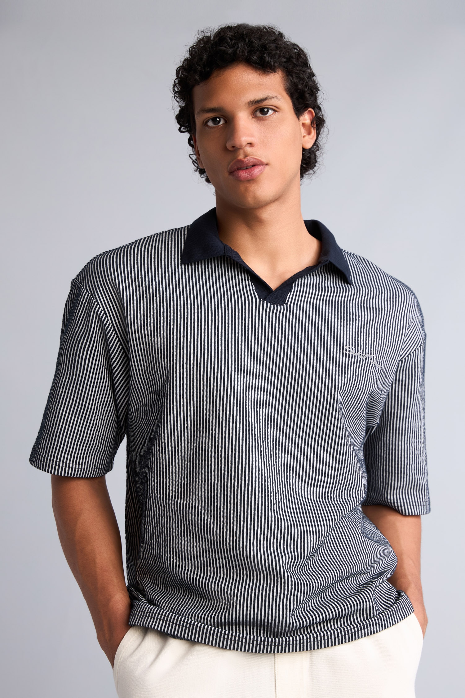 DeFacto Pamuklu Dokulu Boxy Fit Polo Tişört görsel 3