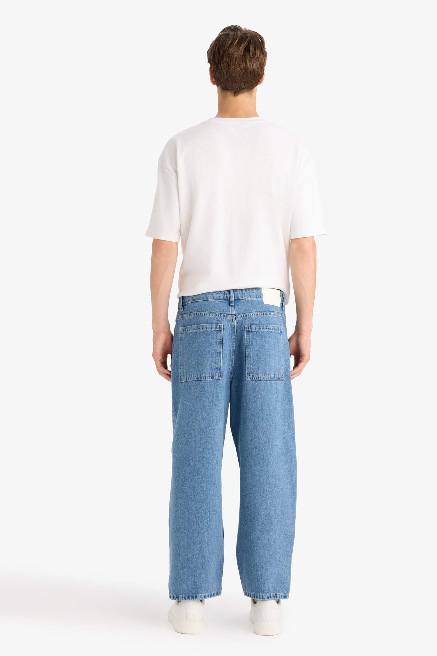 %100 Pamuk Tapered Wide Leg Fit Geniş Paça Jean Yıkamalı Pantolon