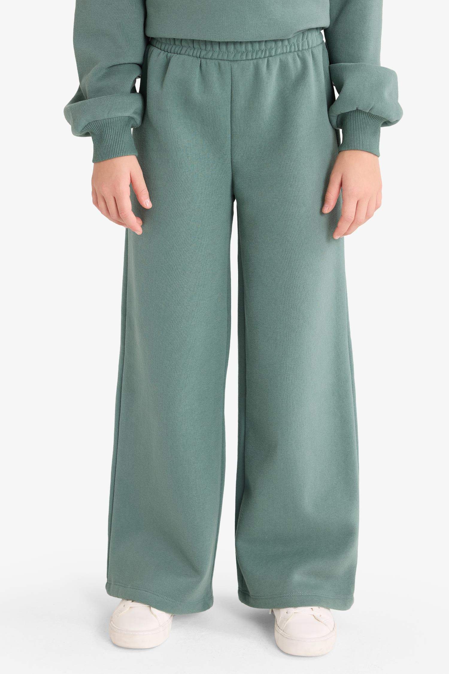 Kız Çocuk 2'li Takım Baskılı Yarım Fermuarlı Sweatshirt Geniş Paça Eşofman Altı