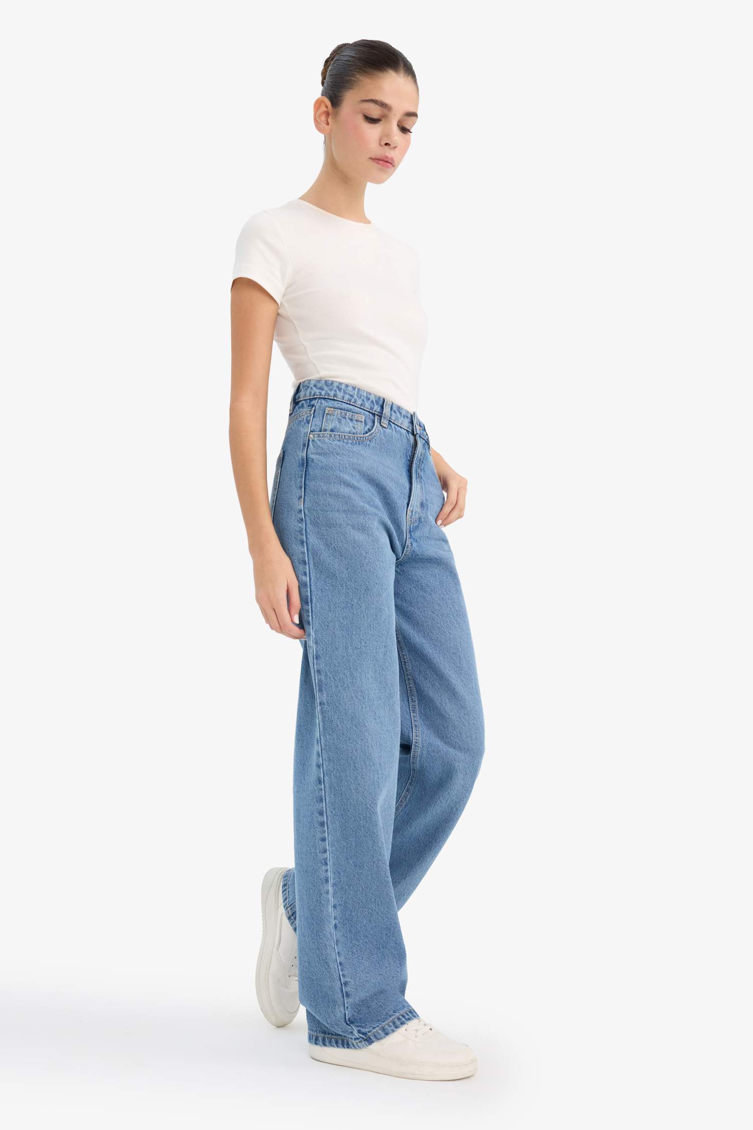 90's Wide Leg жоғары белді түзу балақты ұзын джинс шалбар