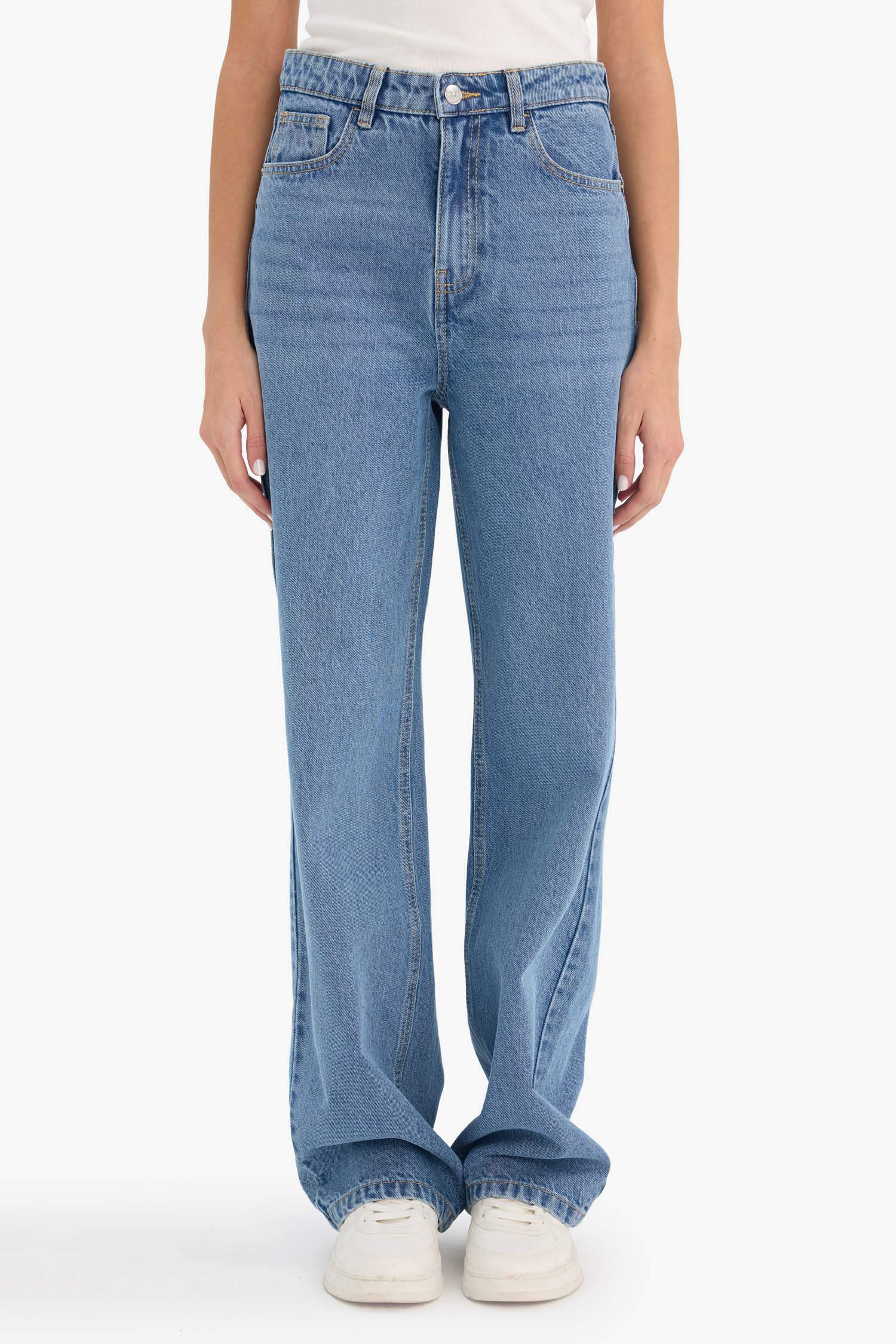 90's Wide Leg жоғары белді түзу балақты ұзын джинс шалбар