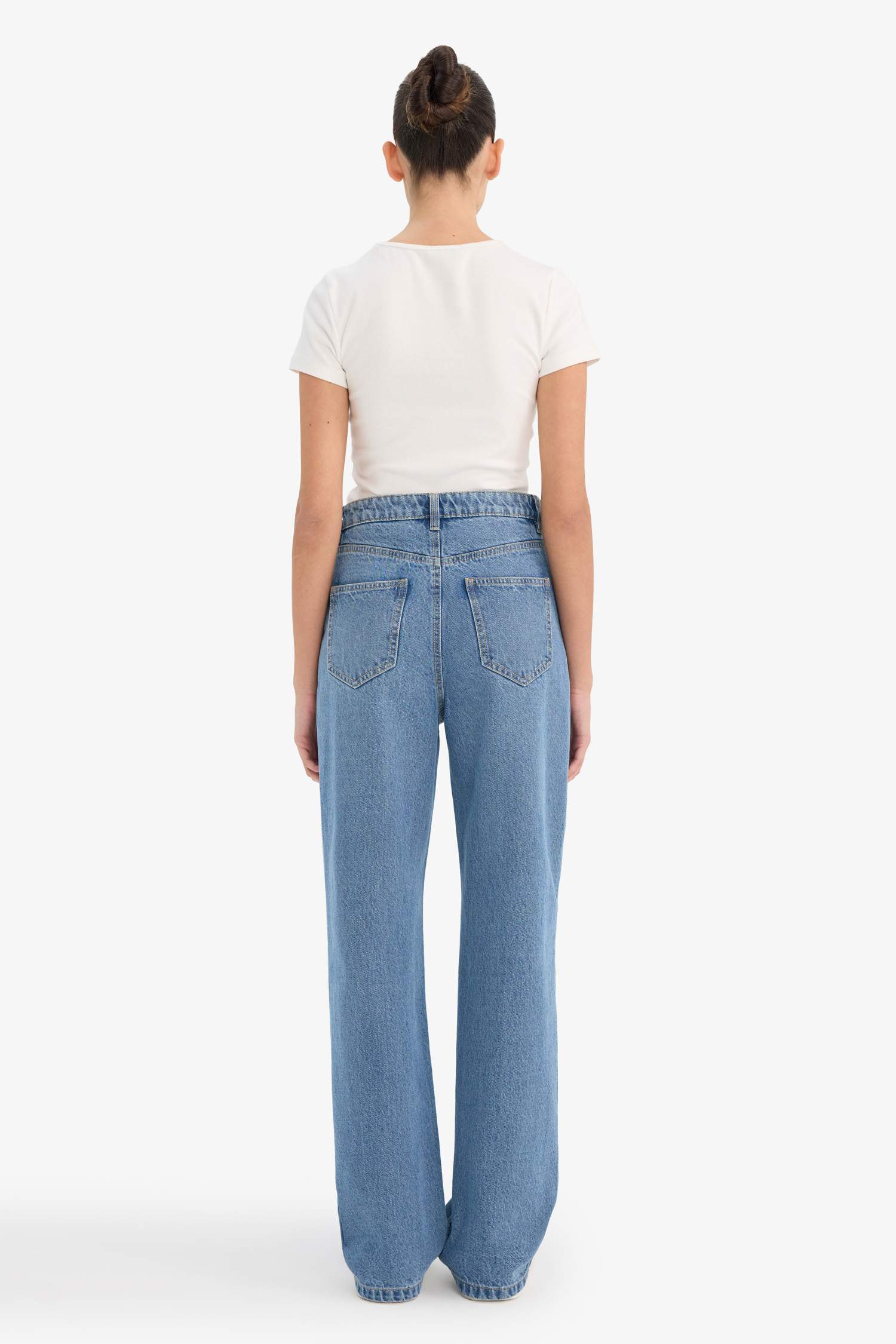 90's Wide Leg жоғары белді түзу балақты ұзын джинс шалбар