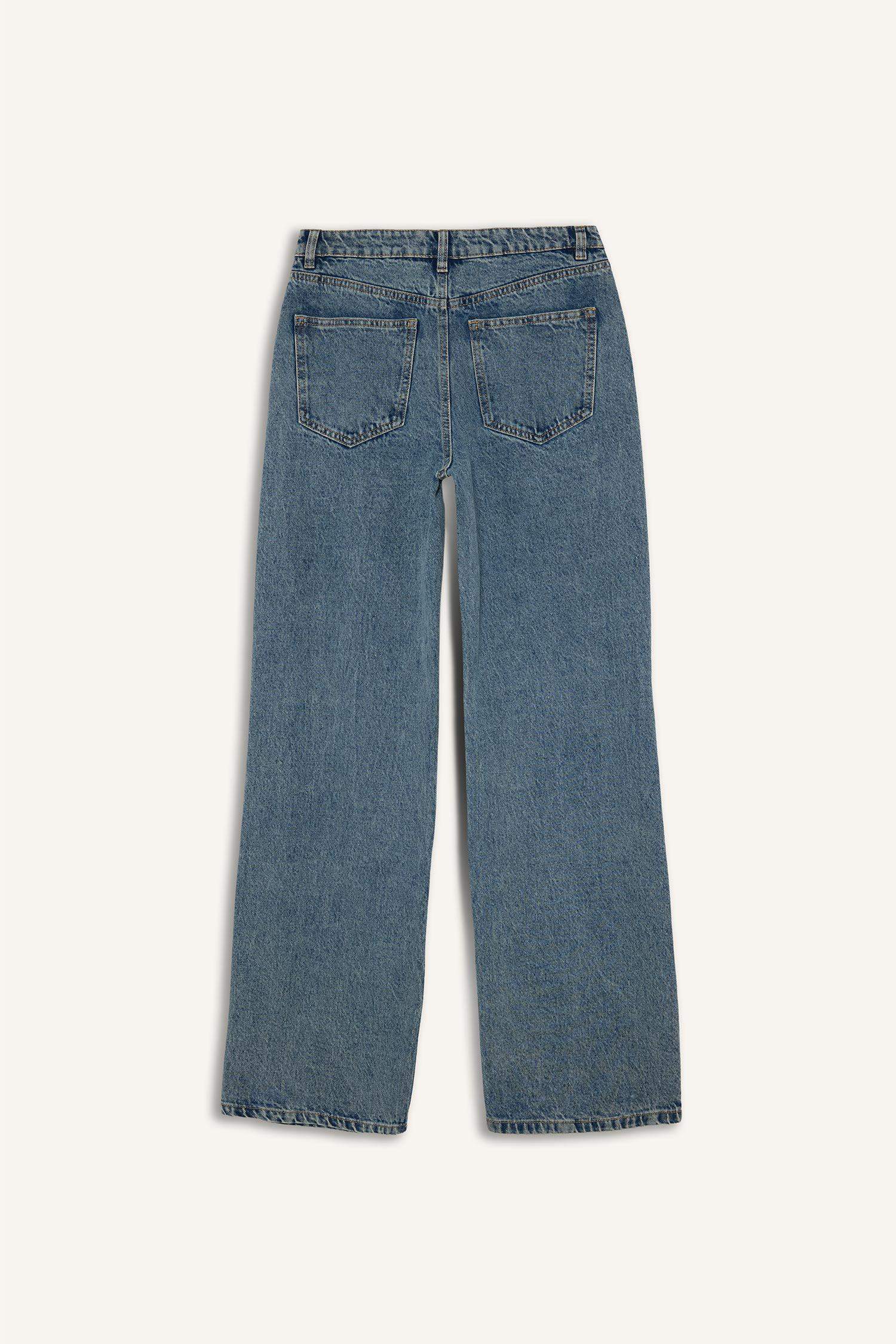 Straight Wide жоғары белді түзу балақты джинс шалбар