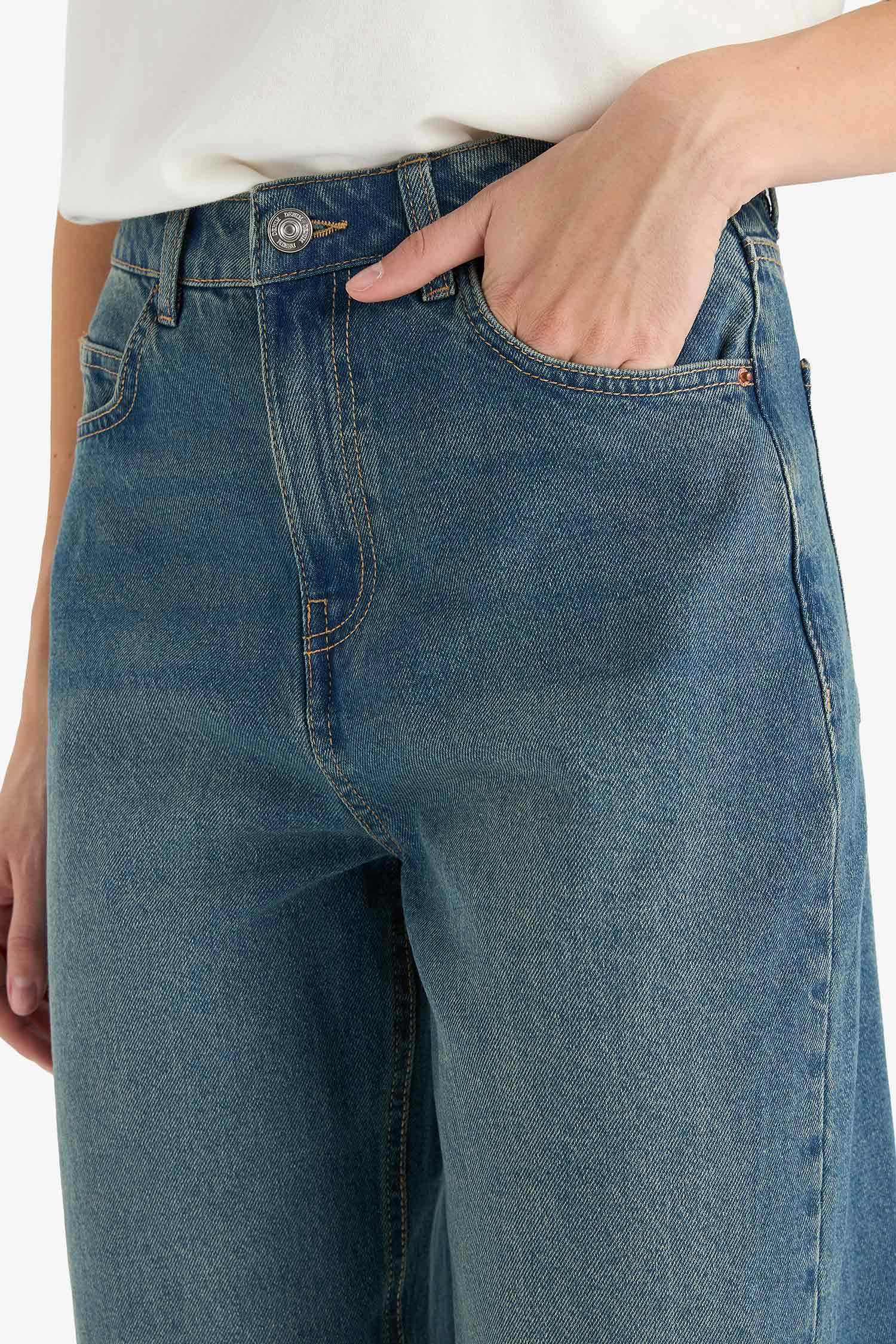 Relax Fit High Waist Folded Hem Long Jeans