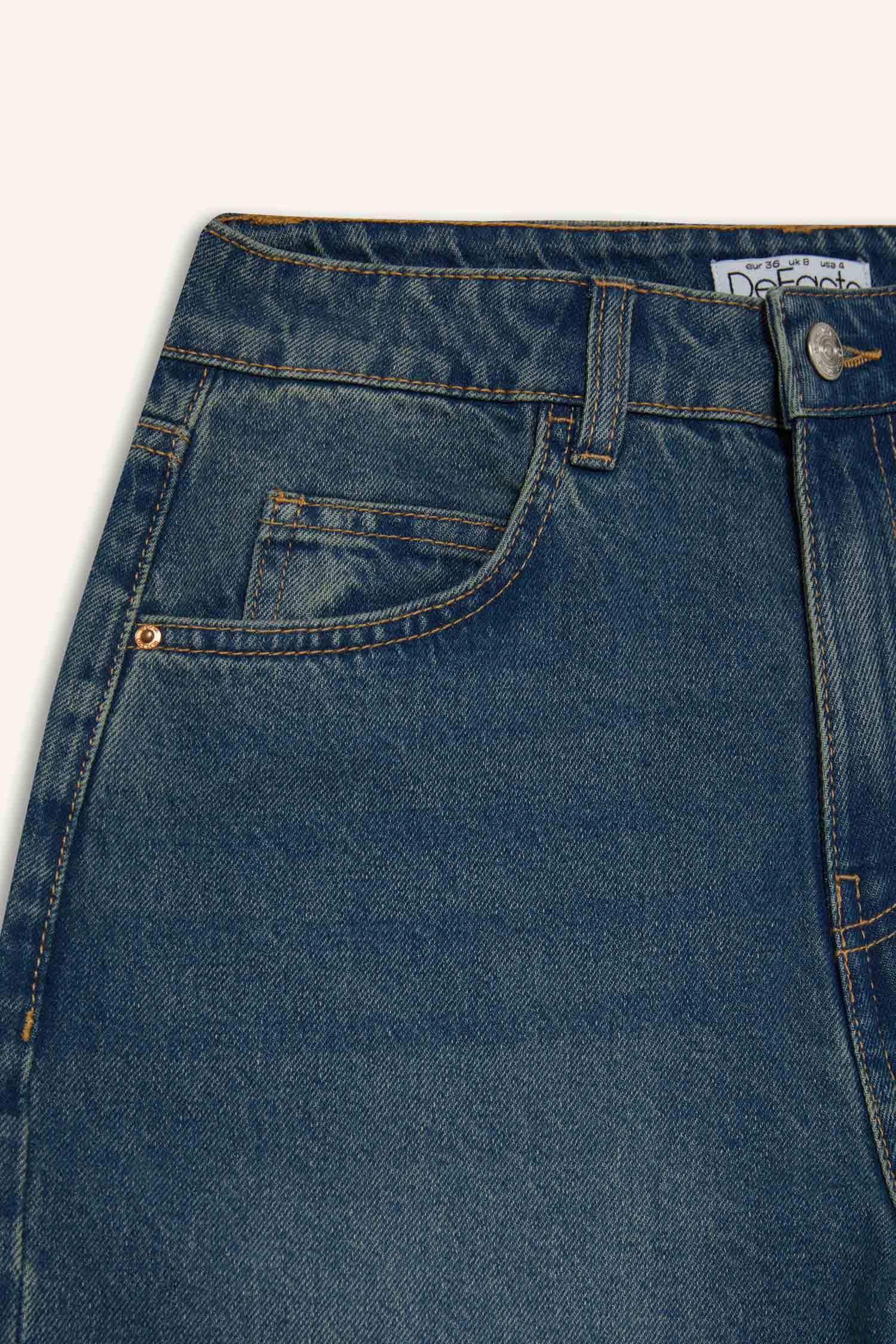 Relax Fit High Waist Folded Hem Long Jeans