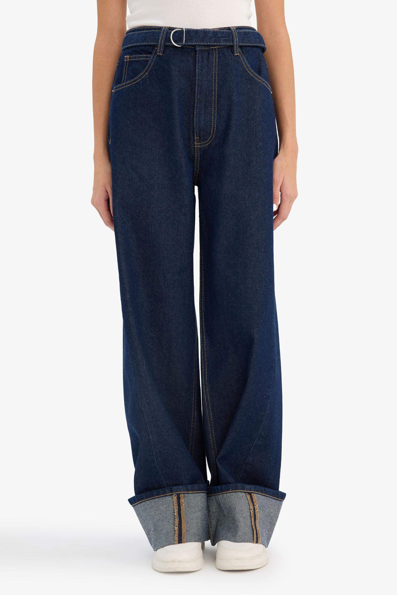 Baggy Fit жоғары белді түзу балақты джинс шалбар