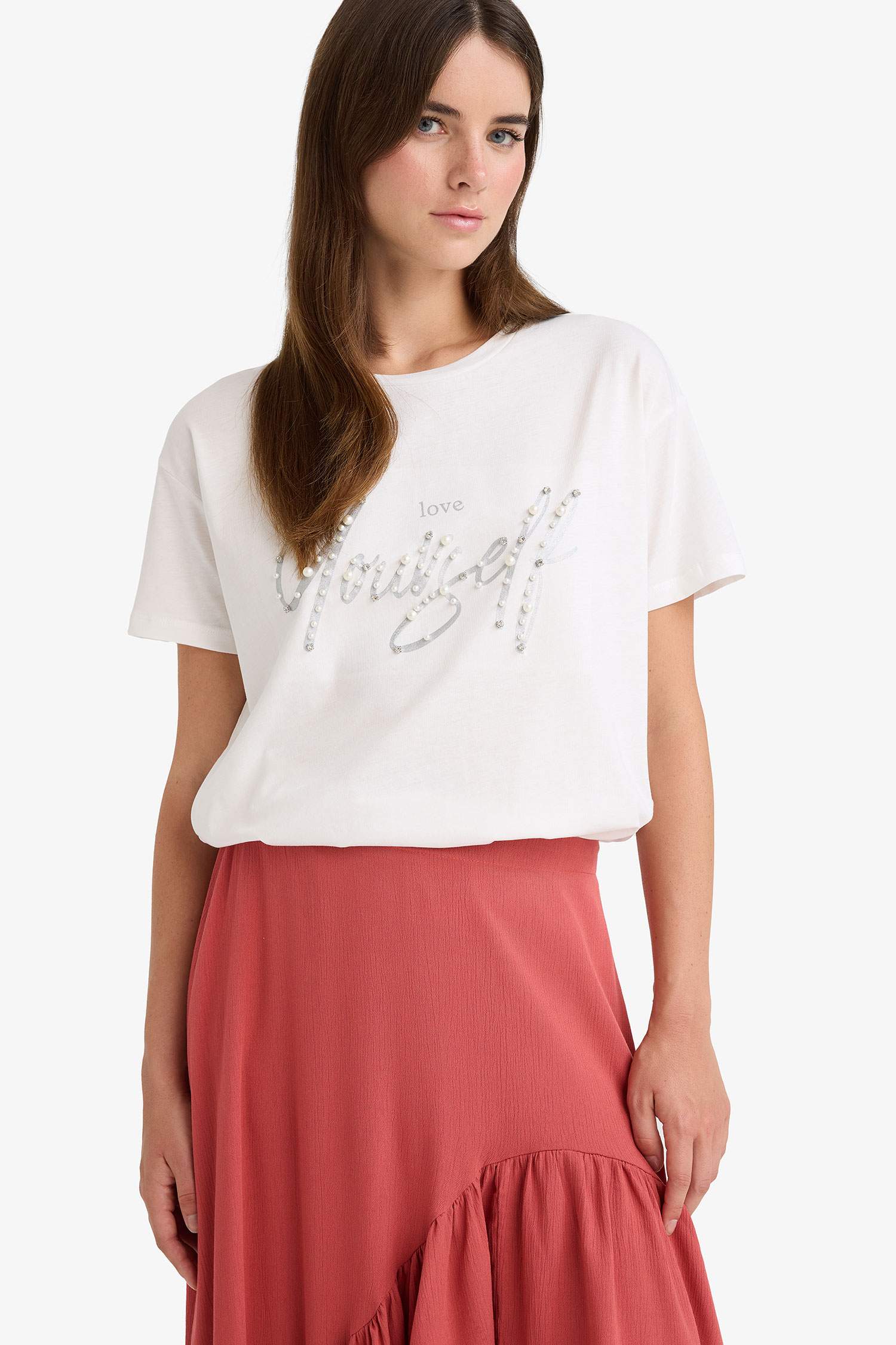 تيشيرت نص ردن قصة مريحة بياخة مستديرة