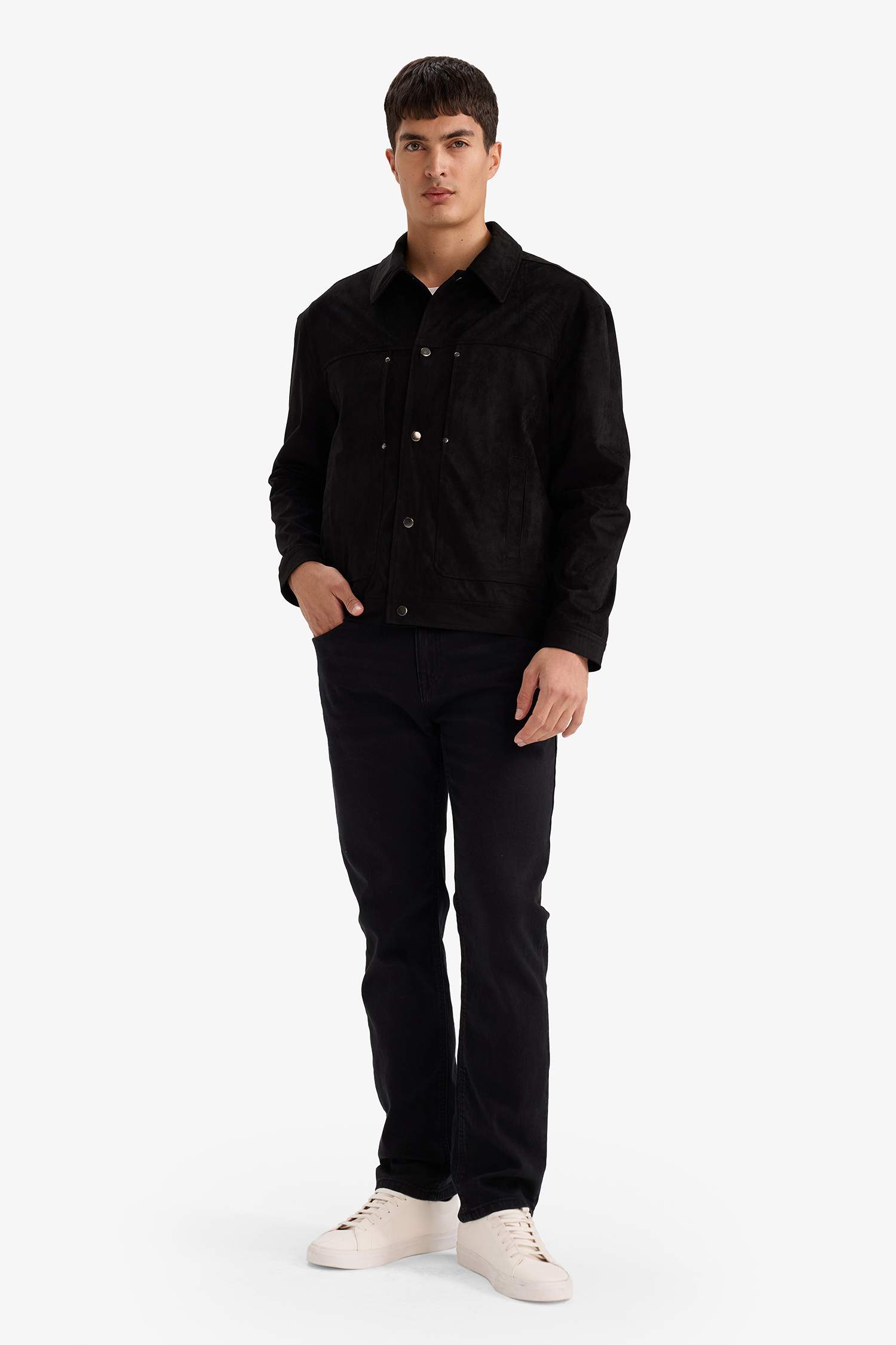 Slim Fit поло жағалы найзағайлы куртка