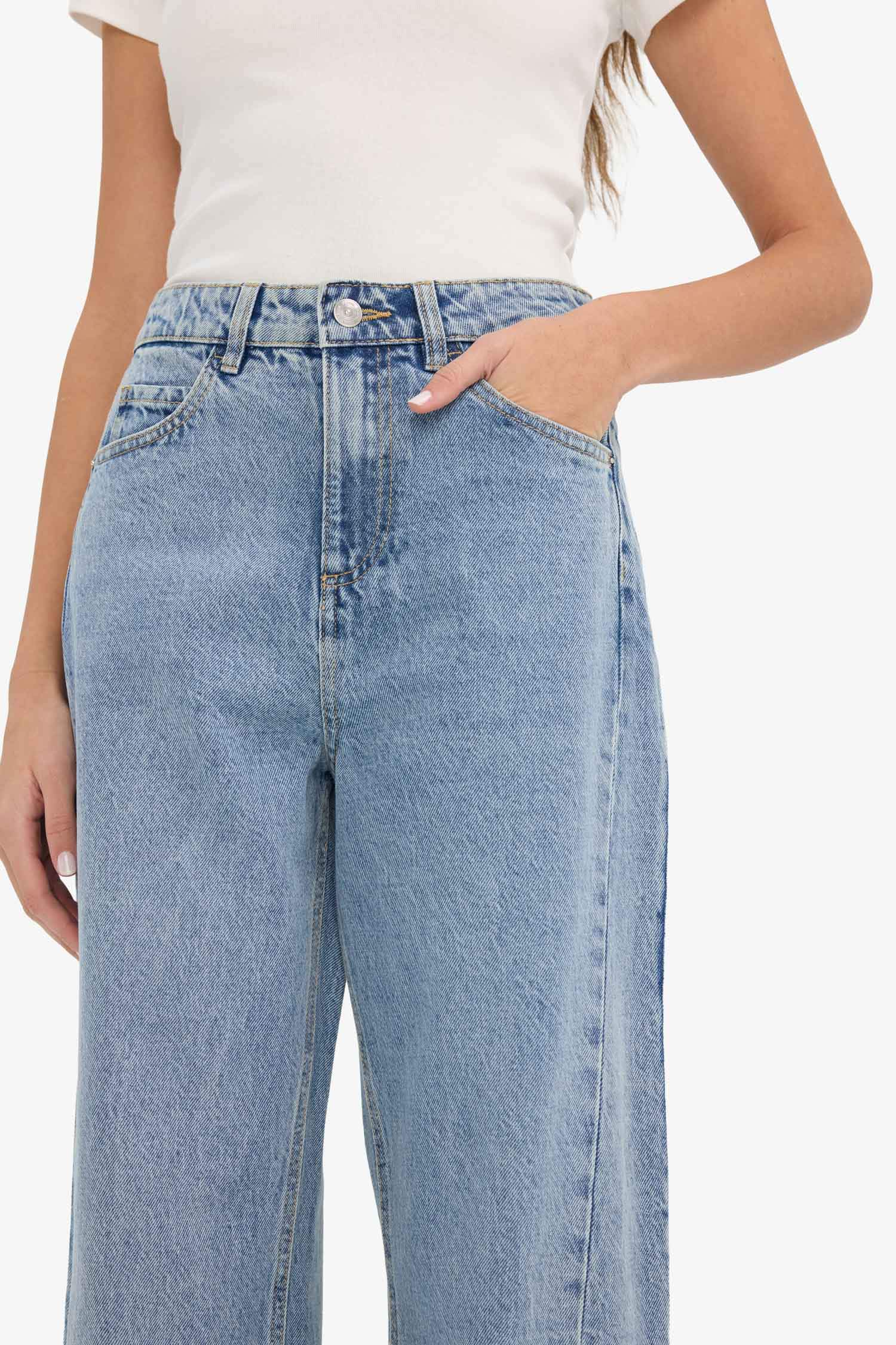 Relax Fit жоғары белді қайырмалы балақты джинс шалбар