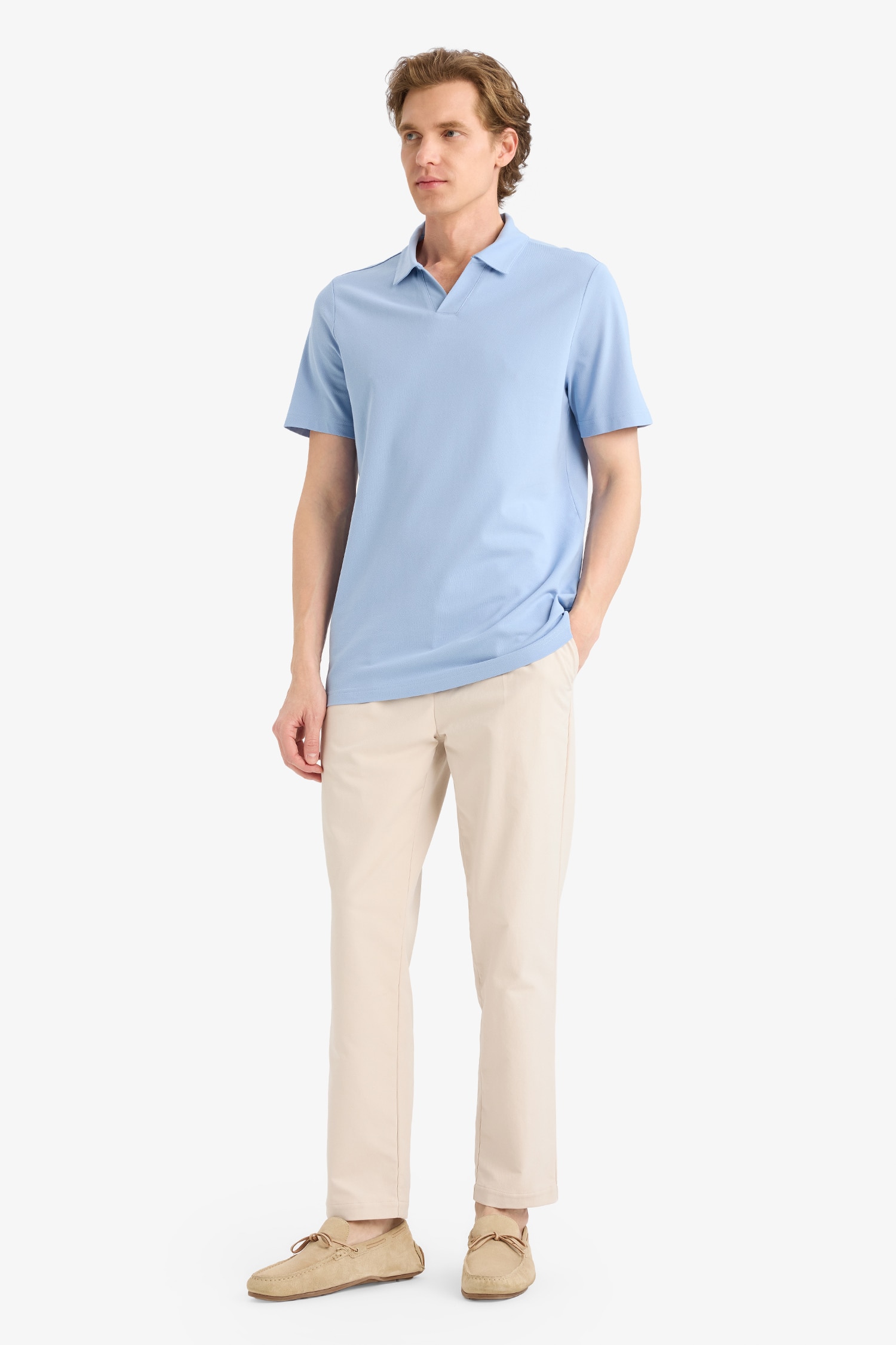 DeFacto Regular Fit Polo Yaka İnce Dokulu Kısa Kollu Tişört görsel 2