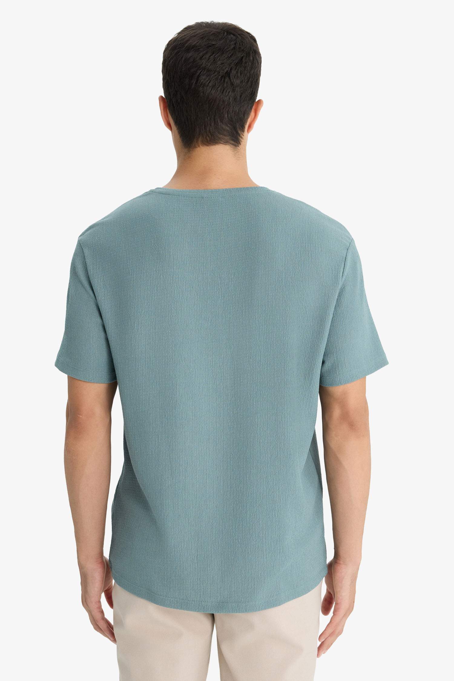 Regular Fit Bisiklet Yaka Dokulu Kısa Kollu Tişört