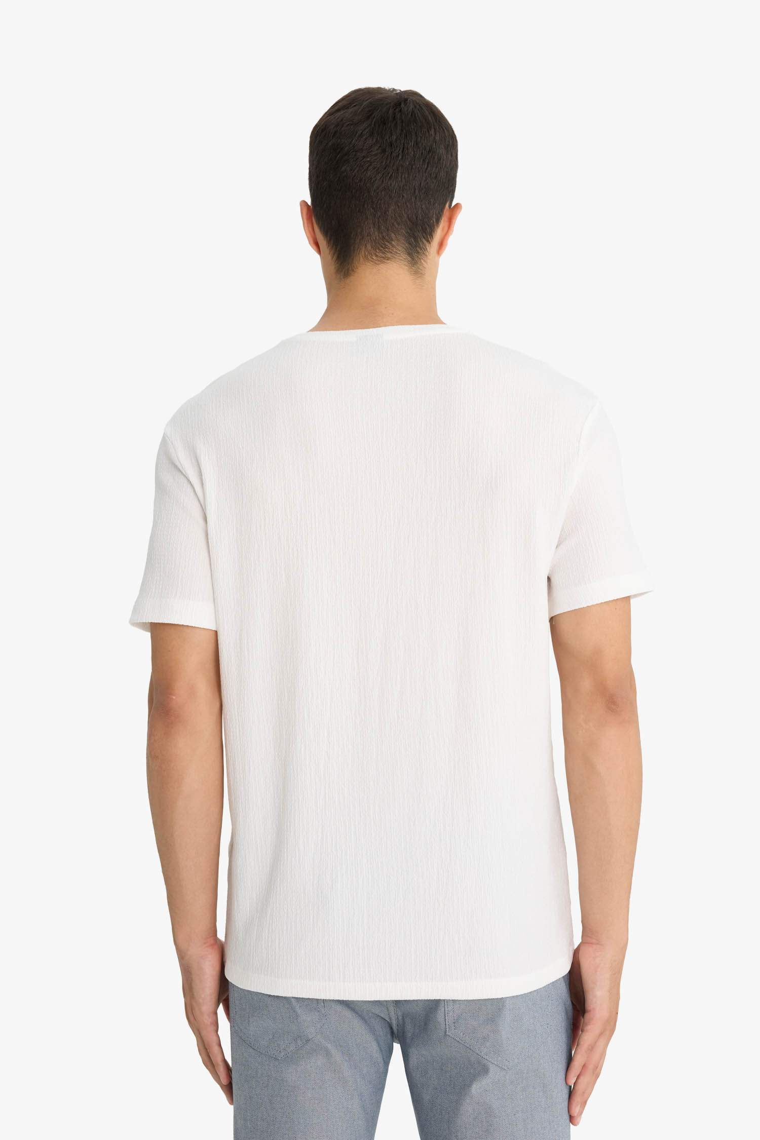 Regular Fit Bisiklet Yaka Dokulu Kısa Kollu Tişört