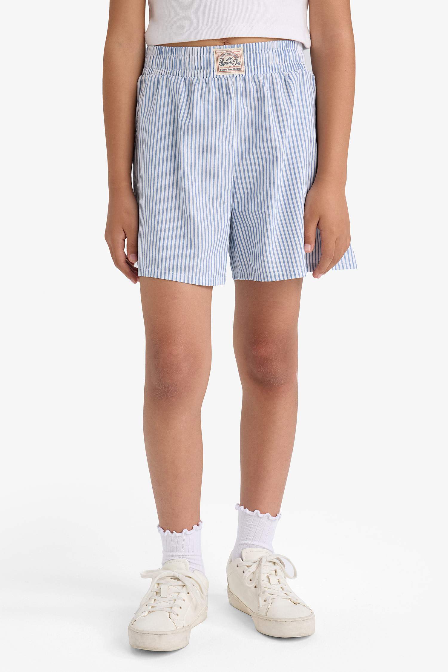 شورت مخطط بناتي قطن بخصر مطاطي