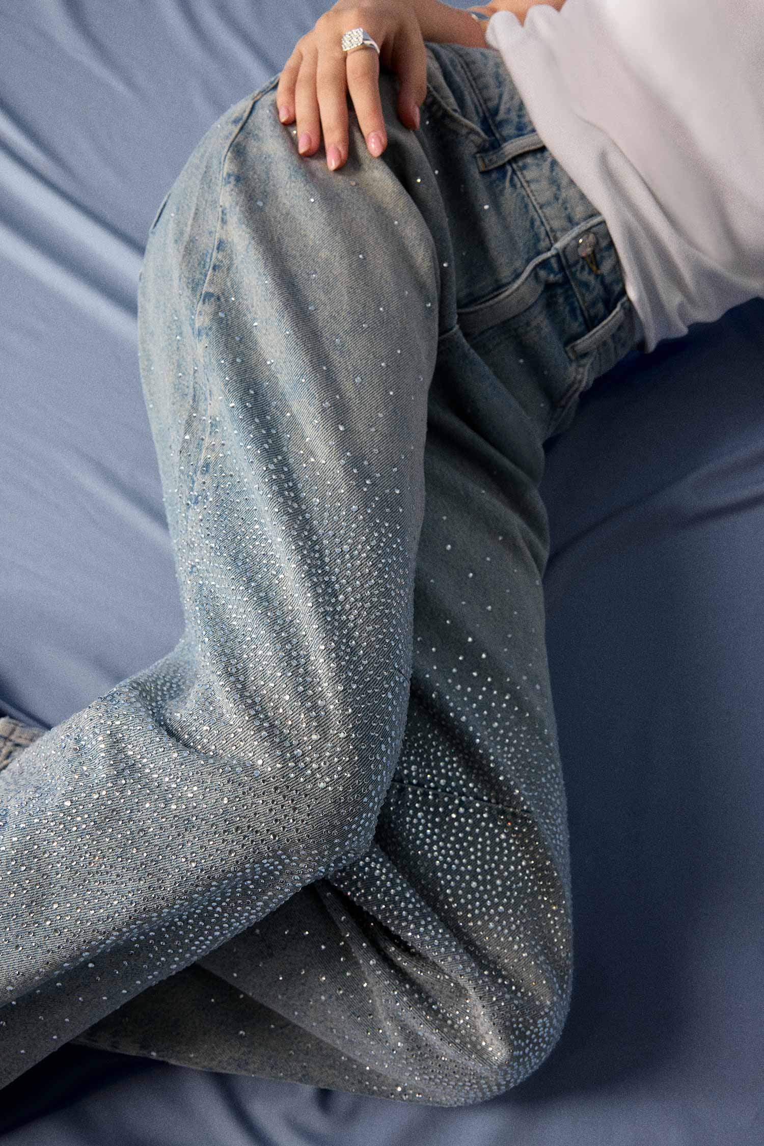 Baggy Fit Yüksek Bel Uzun Jean Yıkamalı Pantolon