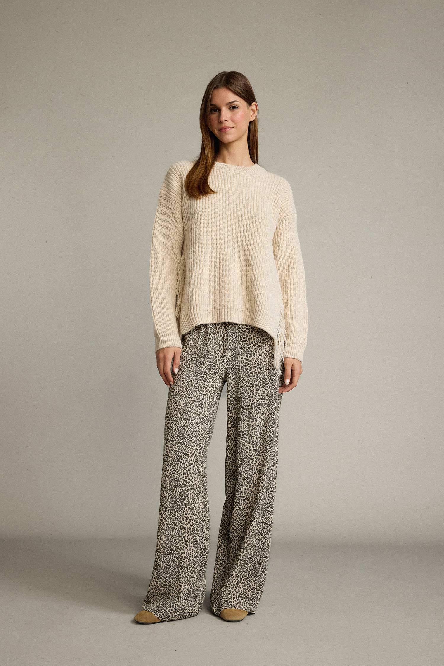 Beli Lastikli Leopar Desenli Cepli Geniş Paça Pantolon