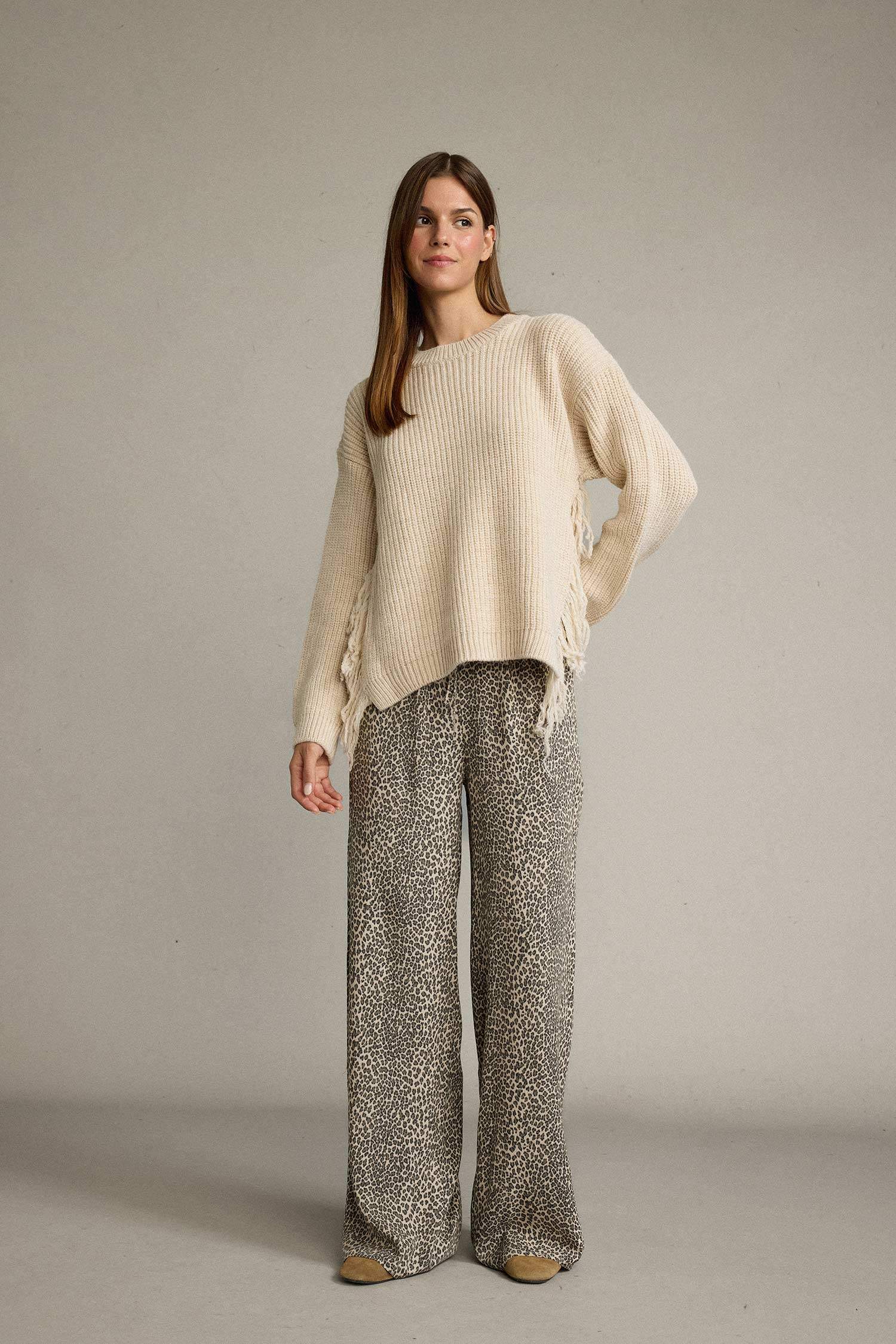 Beli Lastikli Leopar Desenli Cepli Geniş Paça Pantolon