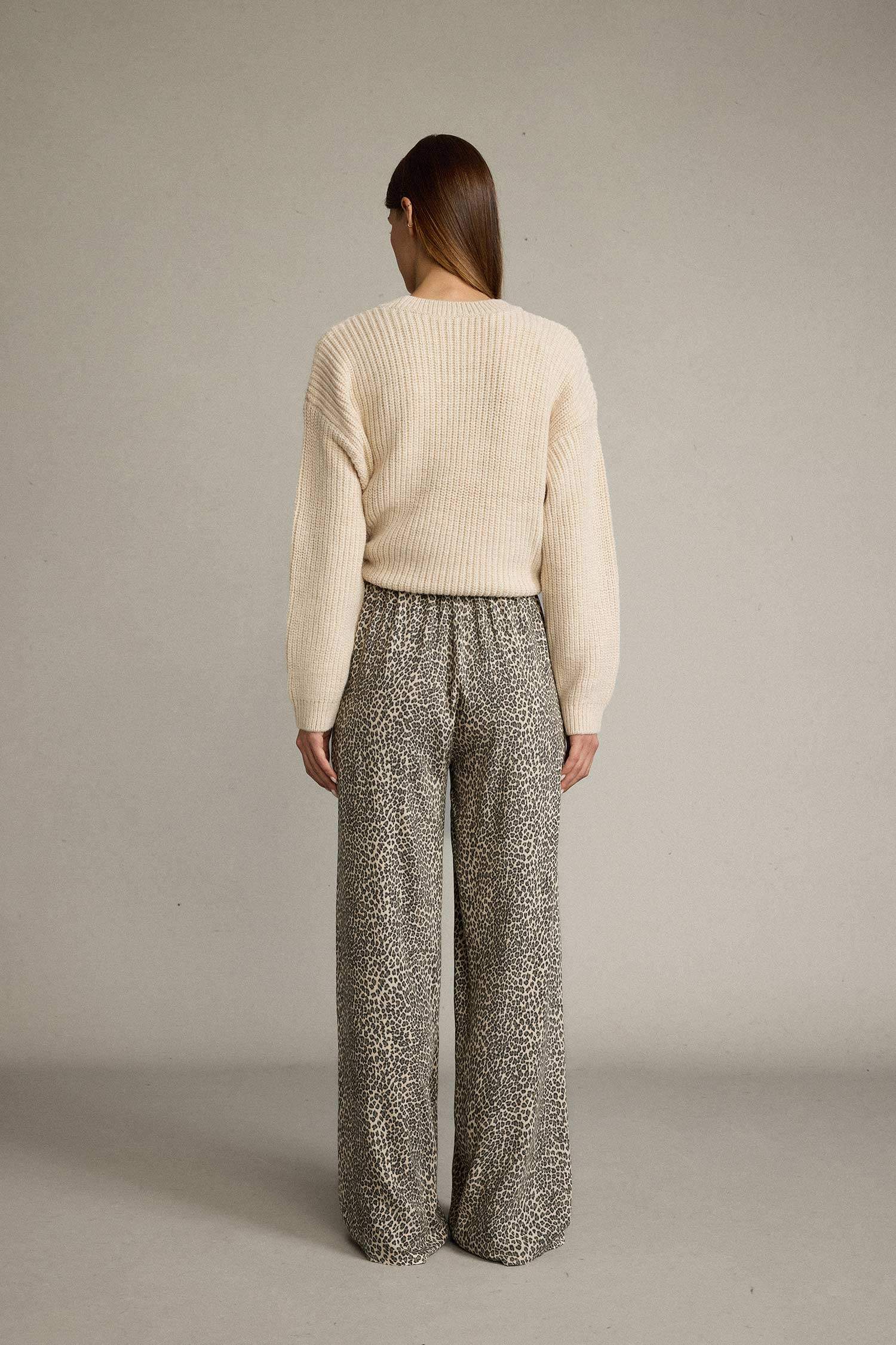 Beli Lastikli Leopar Desenli Cepli Geniş Paça Pantolon