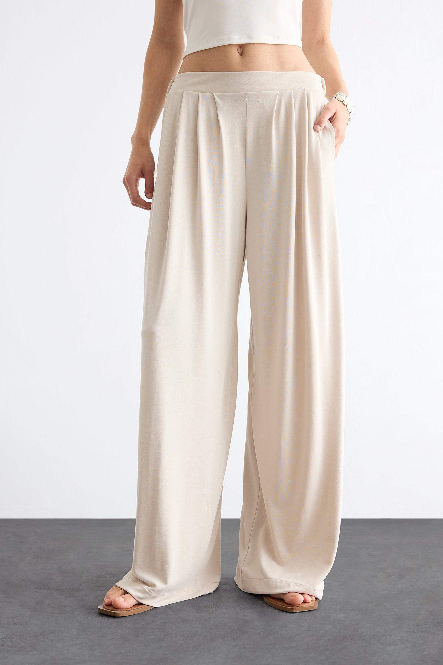 Beli Lastikli Geniş Paça Modal Pantolon