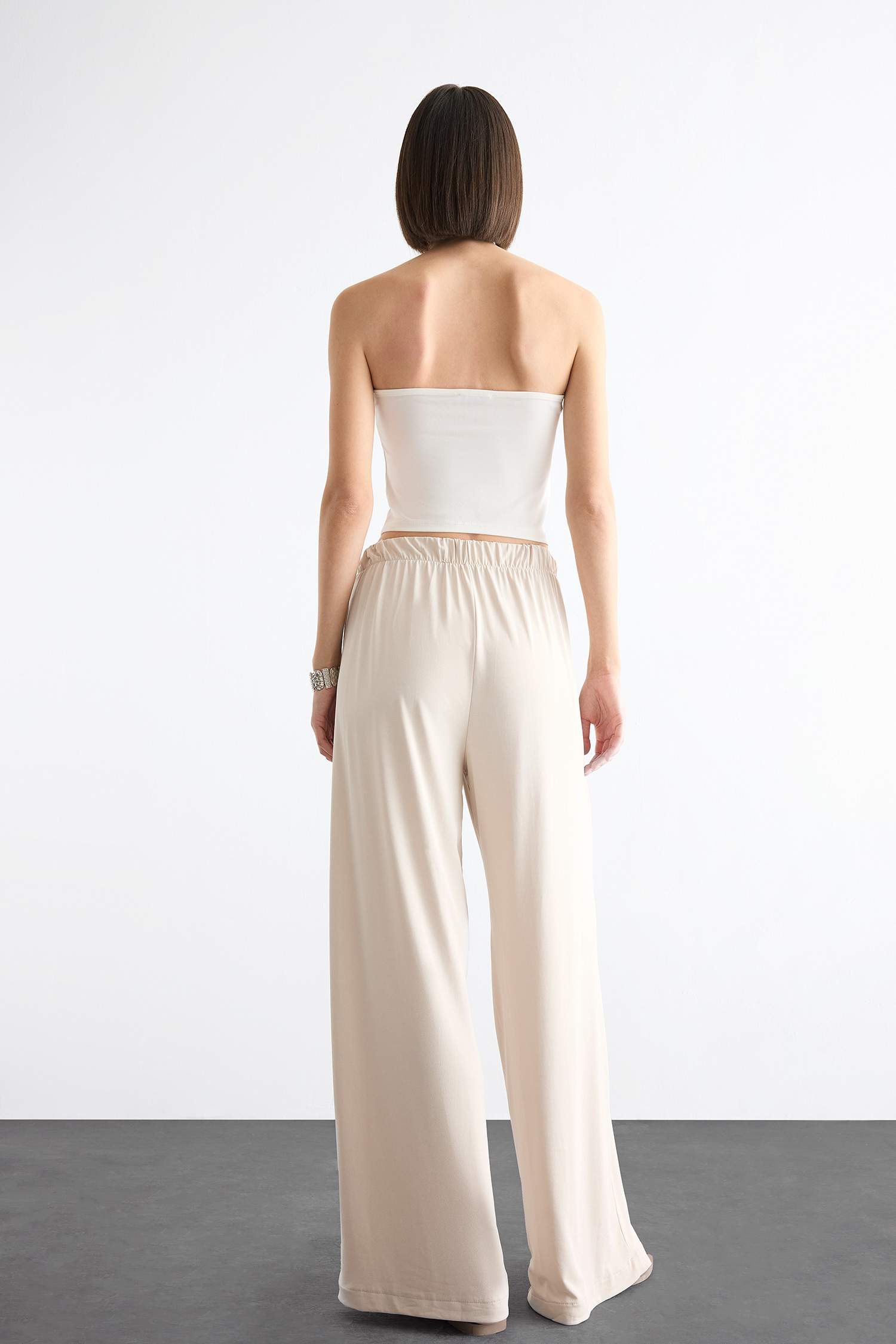 Beli Lastikli Geniş Paça Modal Pantolon