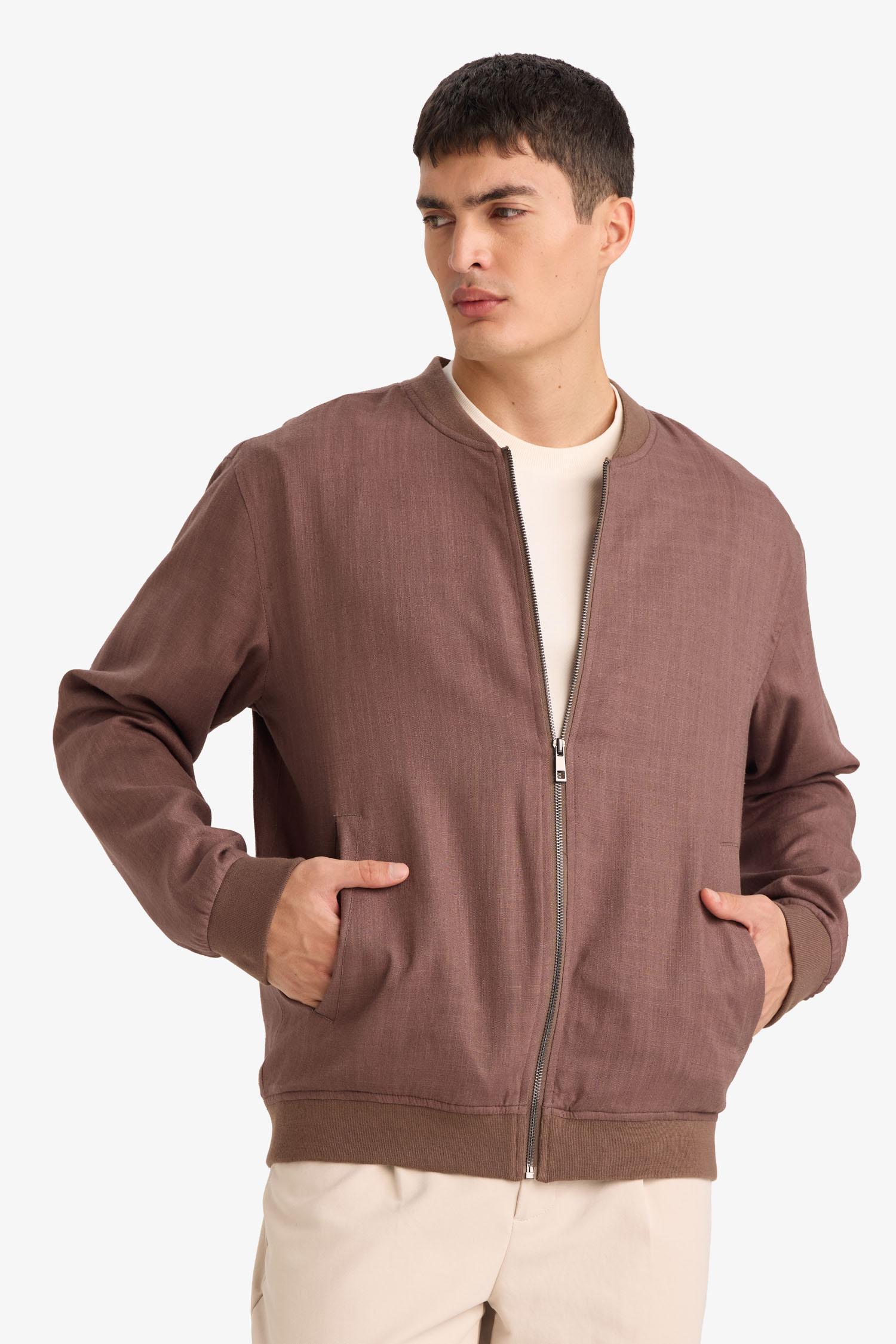 DeFacto Regular Fit Keten Karışımlı Fermuarlı Mont görsel 3