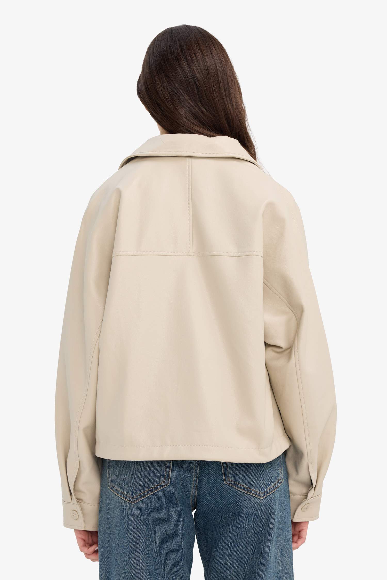 Regular Fit Polo Collar Faux Leather Jacket