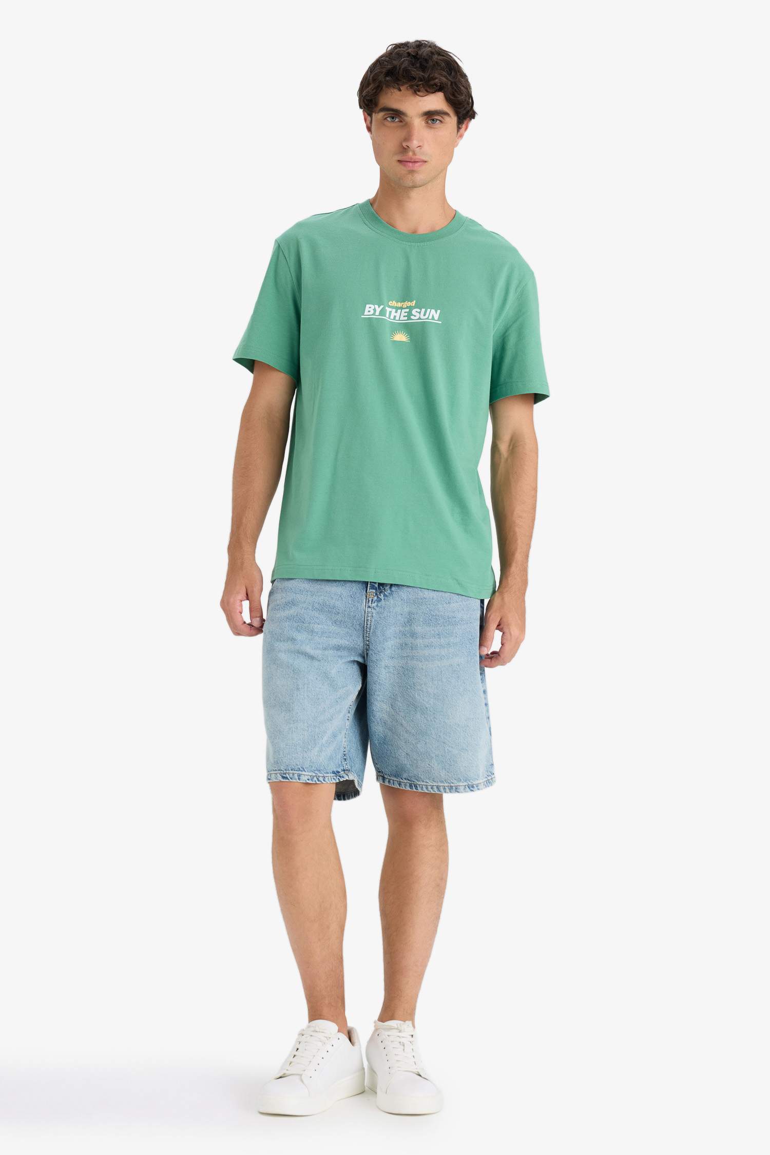 %100 Pamuk Regular Fit Bisiklet Yaka Baskılı Kısa Kollu Tişört