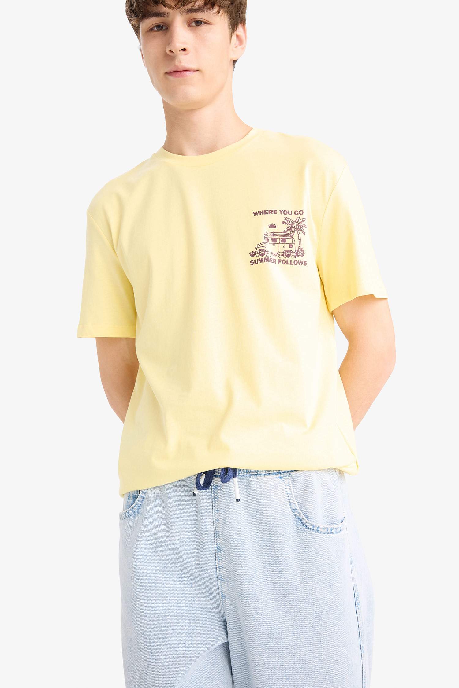 Regular Fit Bisiklet Yaka Baskılı Kısa Kollu Tişört