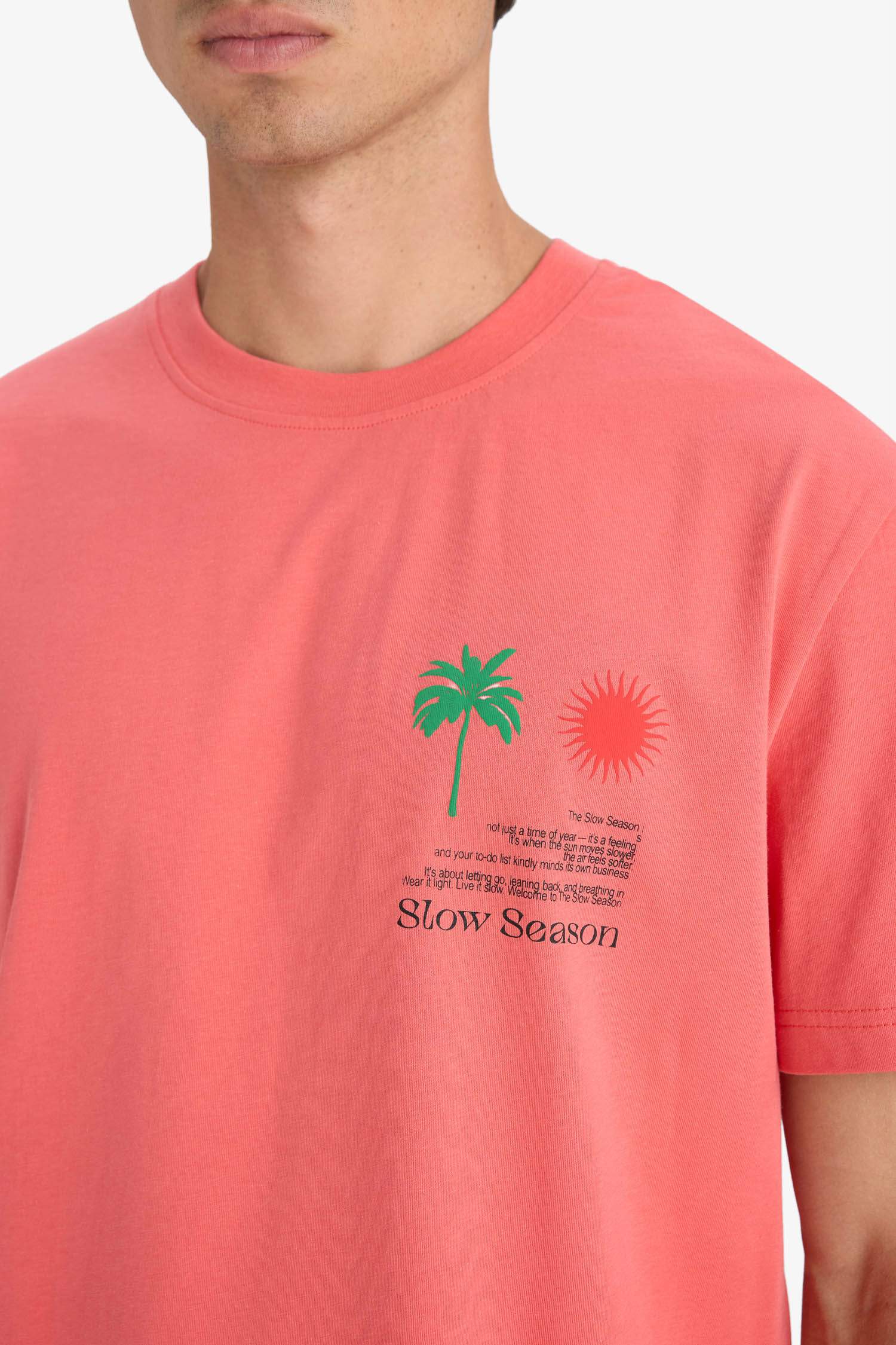 تيشيرت نص ردن مطبوع قصة عادية بياقة مستديرة