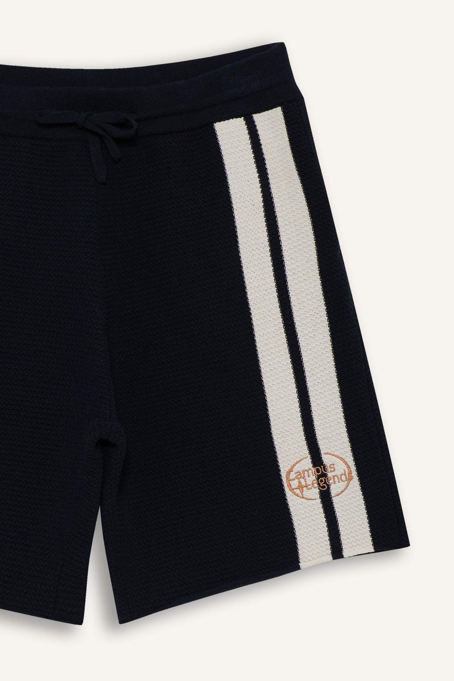 Standart Fit Beli Bağcıklı Renk Bloklu Triko Şort