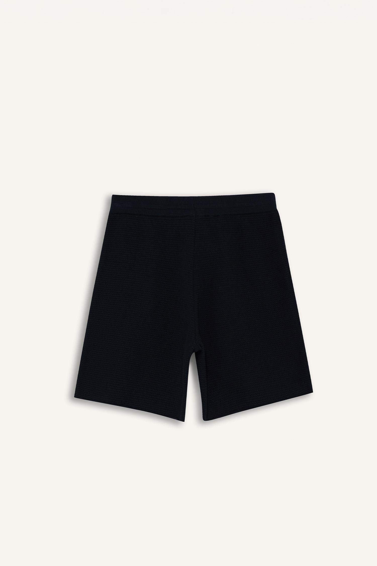 Standart Fit Beli Bağcıklı Renk Bloklu Triko Şort