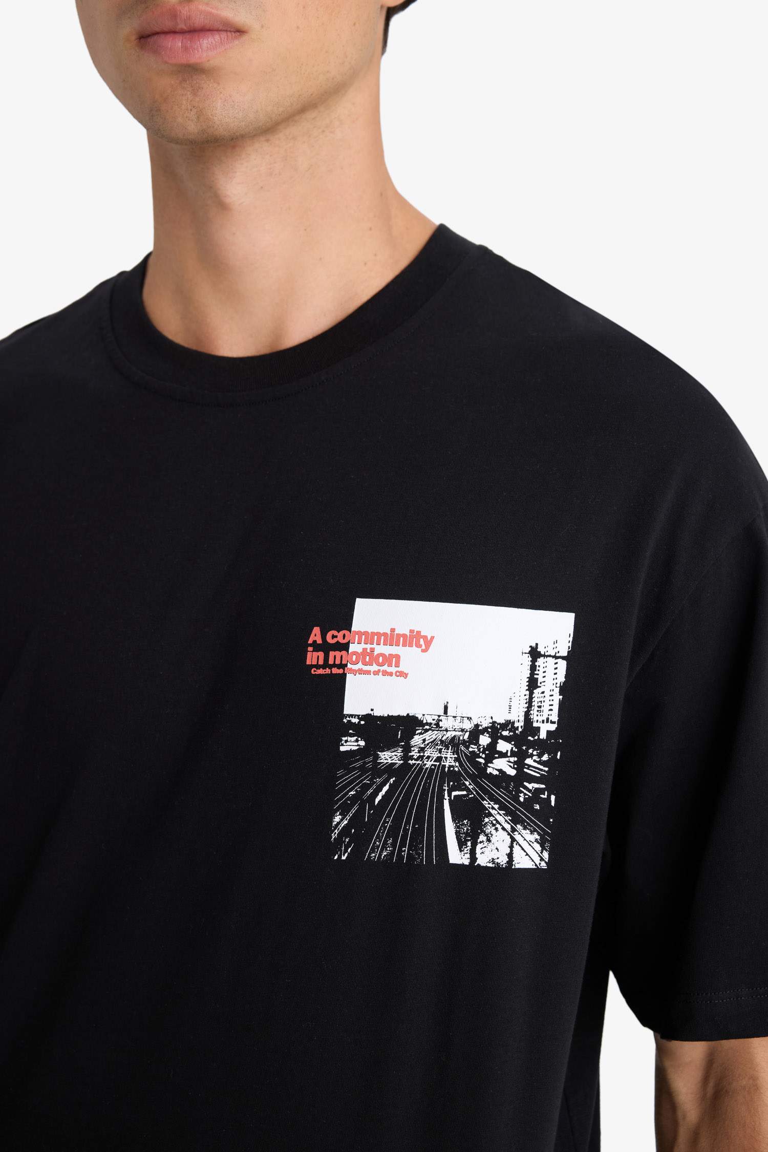 تيشيرت نص ردن اوفر سايز مطبوع بياقة مستديرة