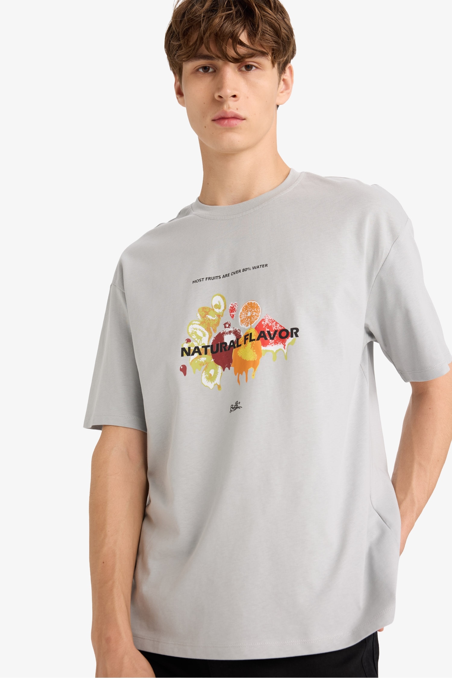 Boxy Fit Bisiklet Yaka Baskılı Kısa Kollu Tişört