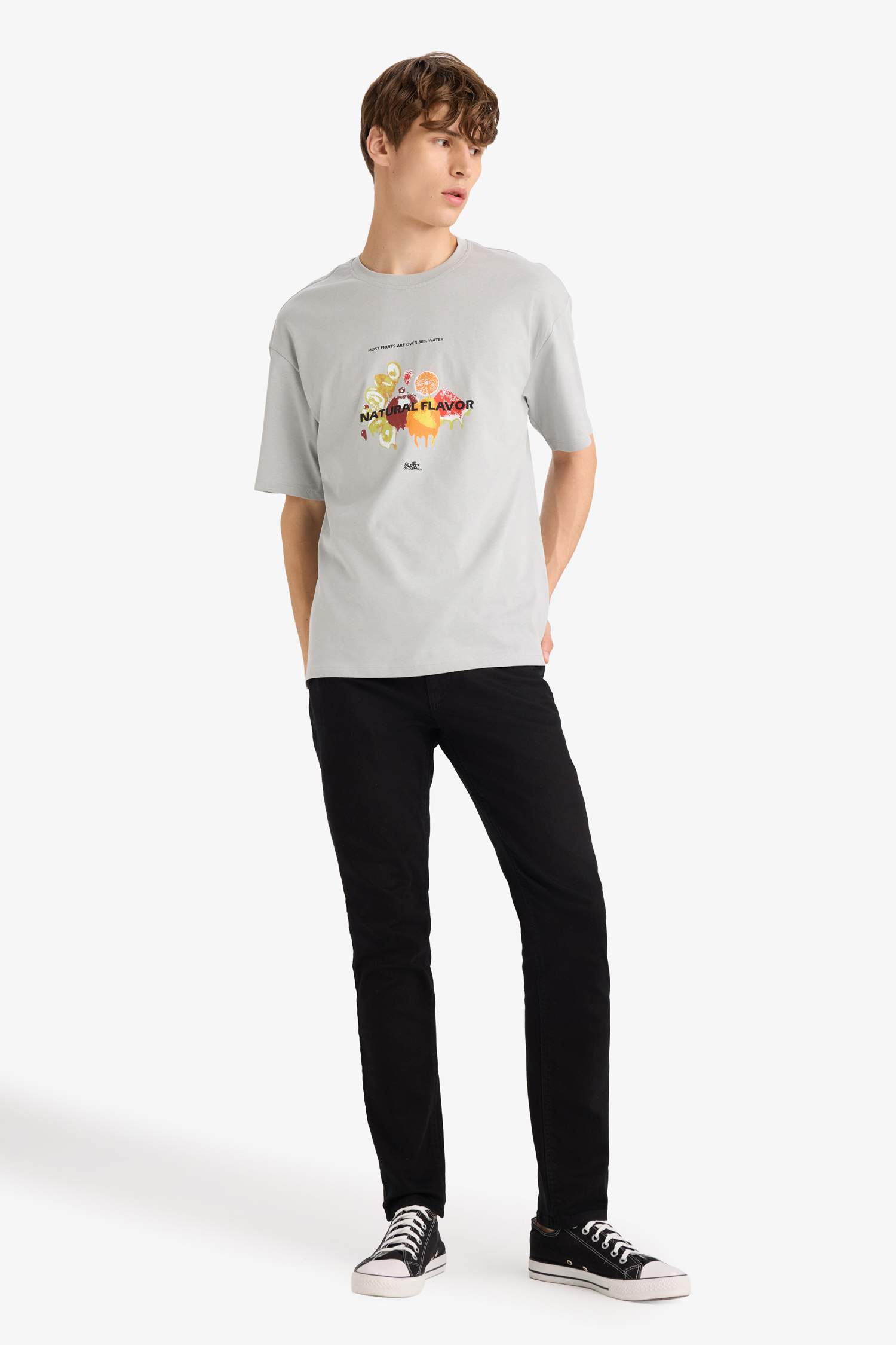 Boxy Fit Bisiklet Yaka Baskılı Kısa Kollu Tişört