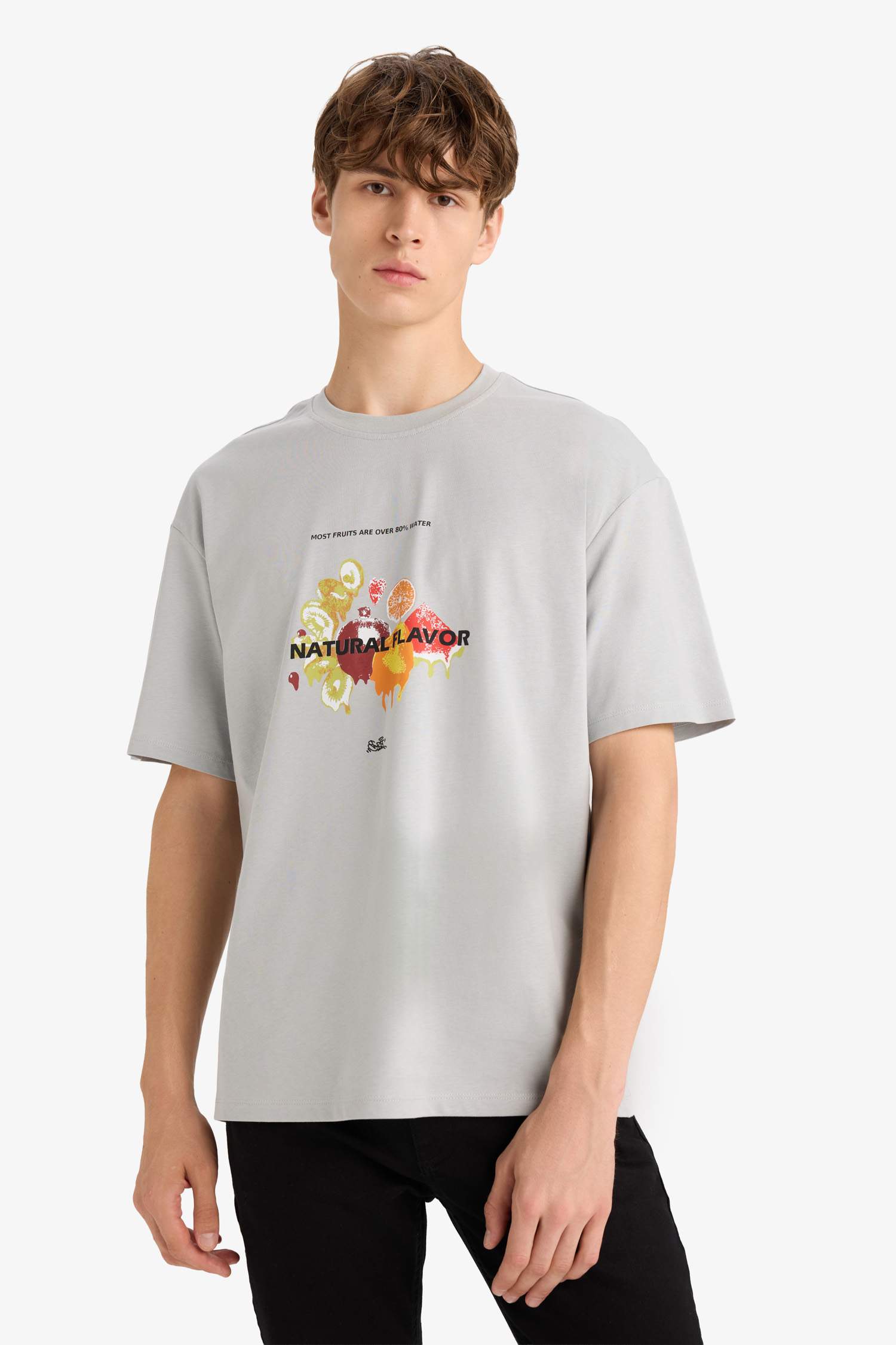 Boxy Fit Bisiklet Yaka Baskılı Kısa Kollu Tişört