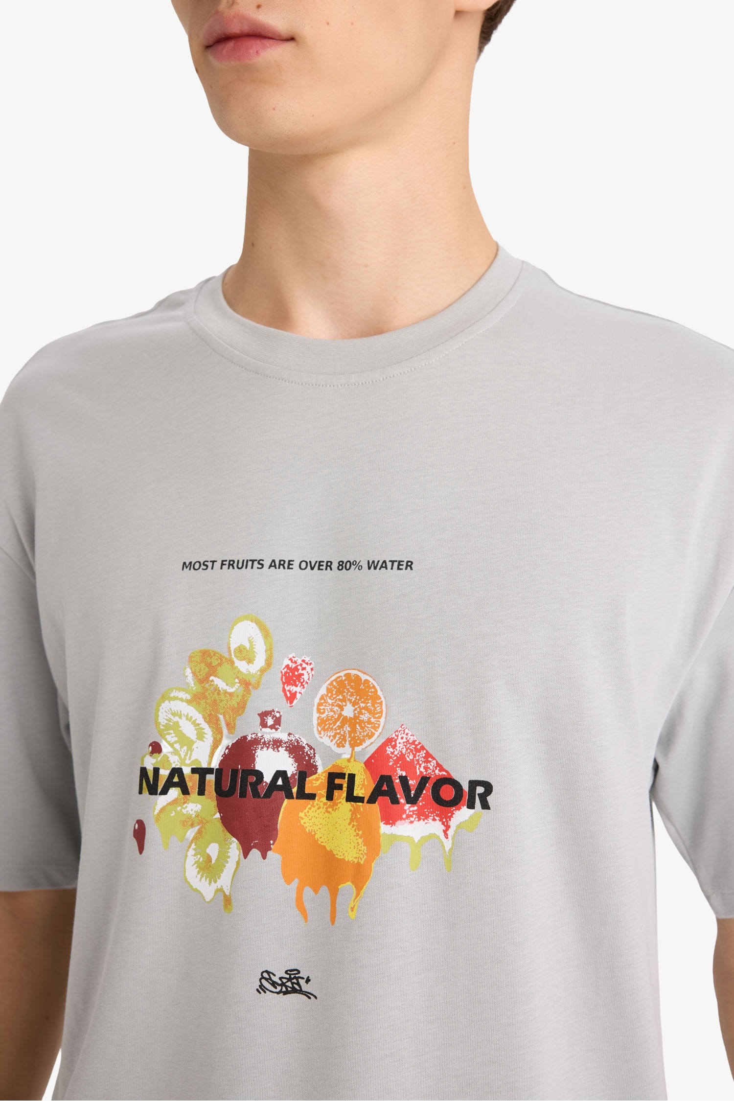 Boxy Fit Bisiklet Yaka Baskılı Kısa Kollu Tişört