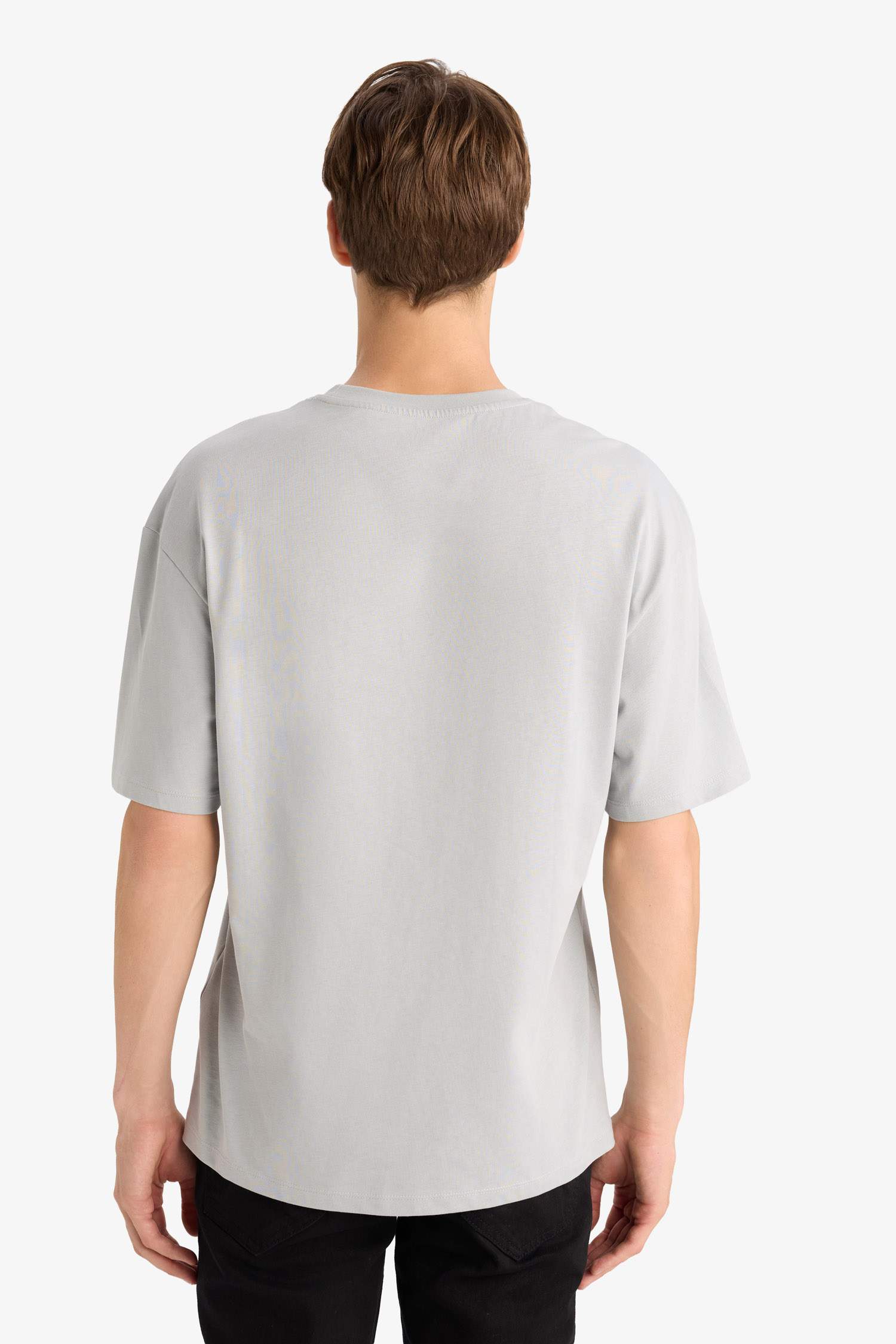 Boxy Fit Bisiklet Yaka Baskılı Kısa Kollu Tişört