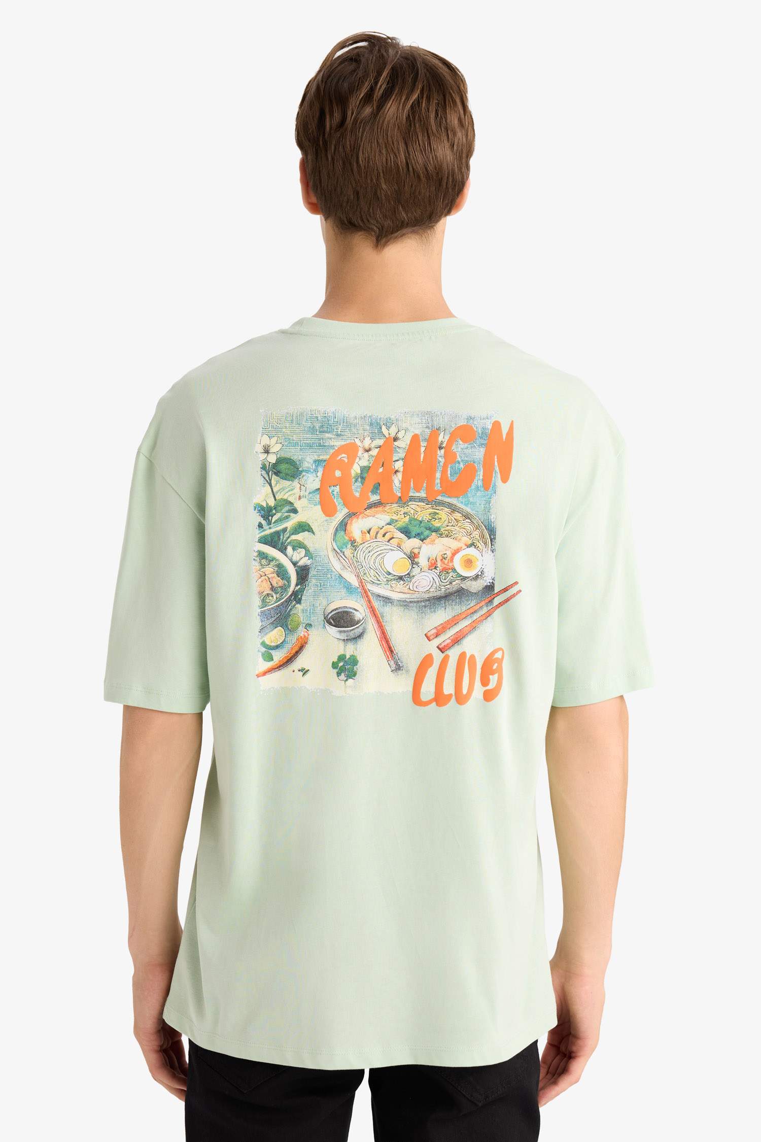 Boxy Fit Bisiklet Yaka Sırt Baskılı Kısa Kollu Tişört