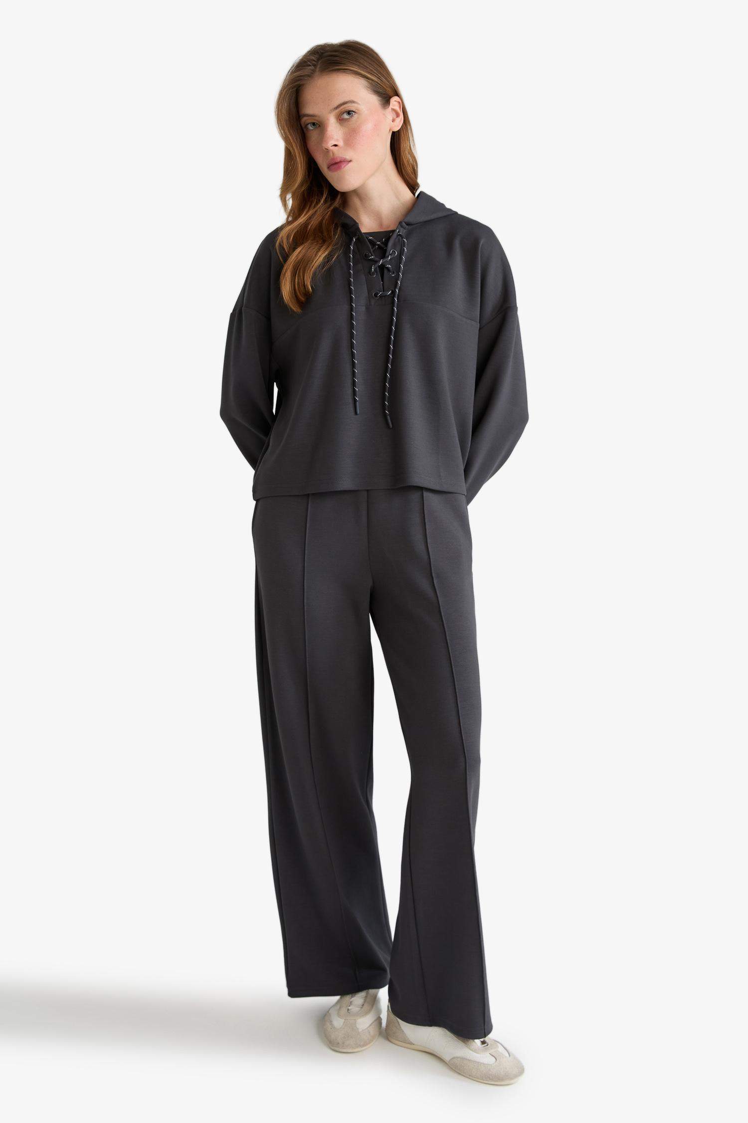 Modal Nervürlü Geniş Paça Eşofman Altı-Fall in Love Loungewear